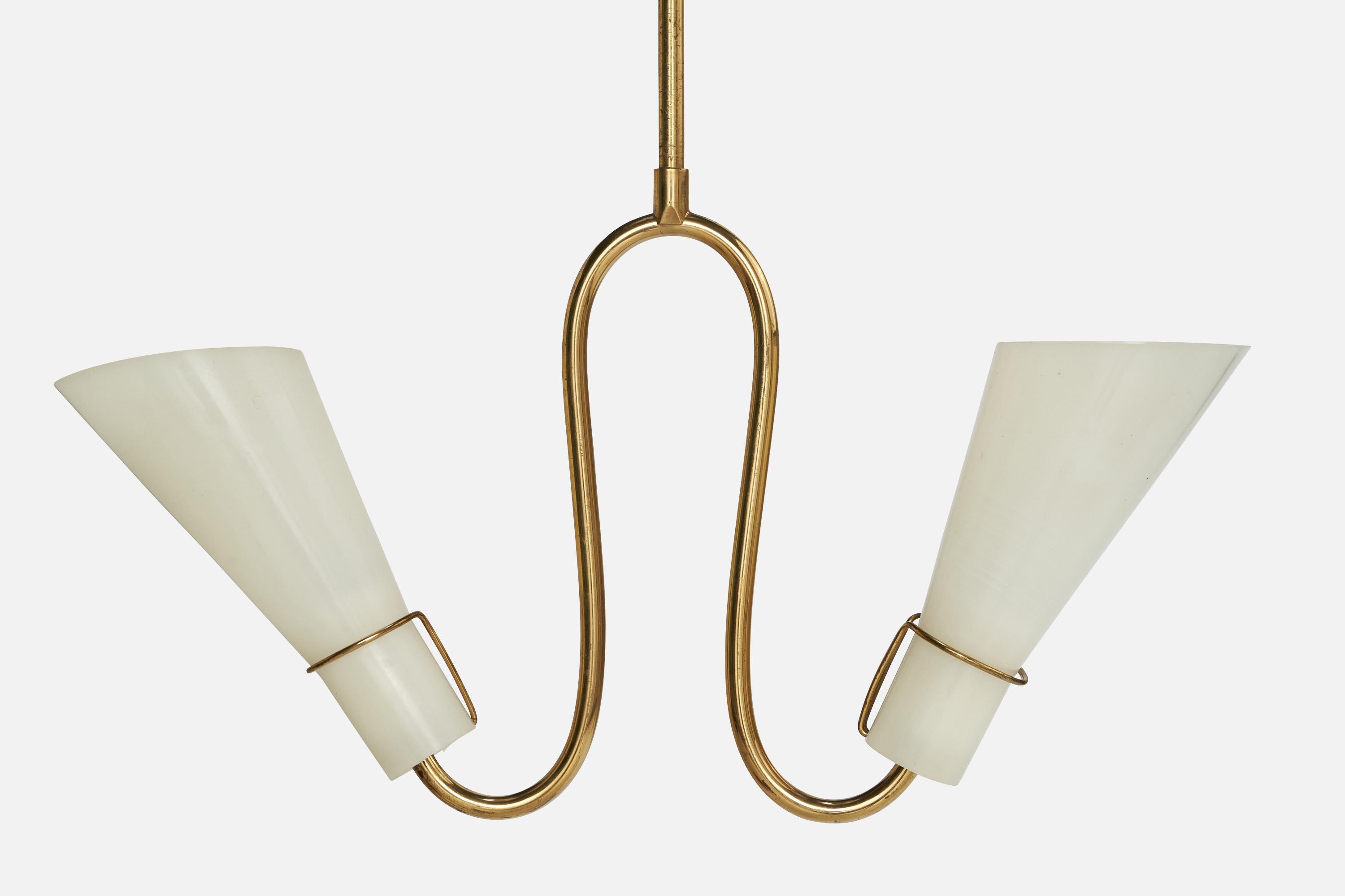 Swedish Designer, Chandelier, Brass, Metal, Acrylic, Sweden, 1950s For Sale 1