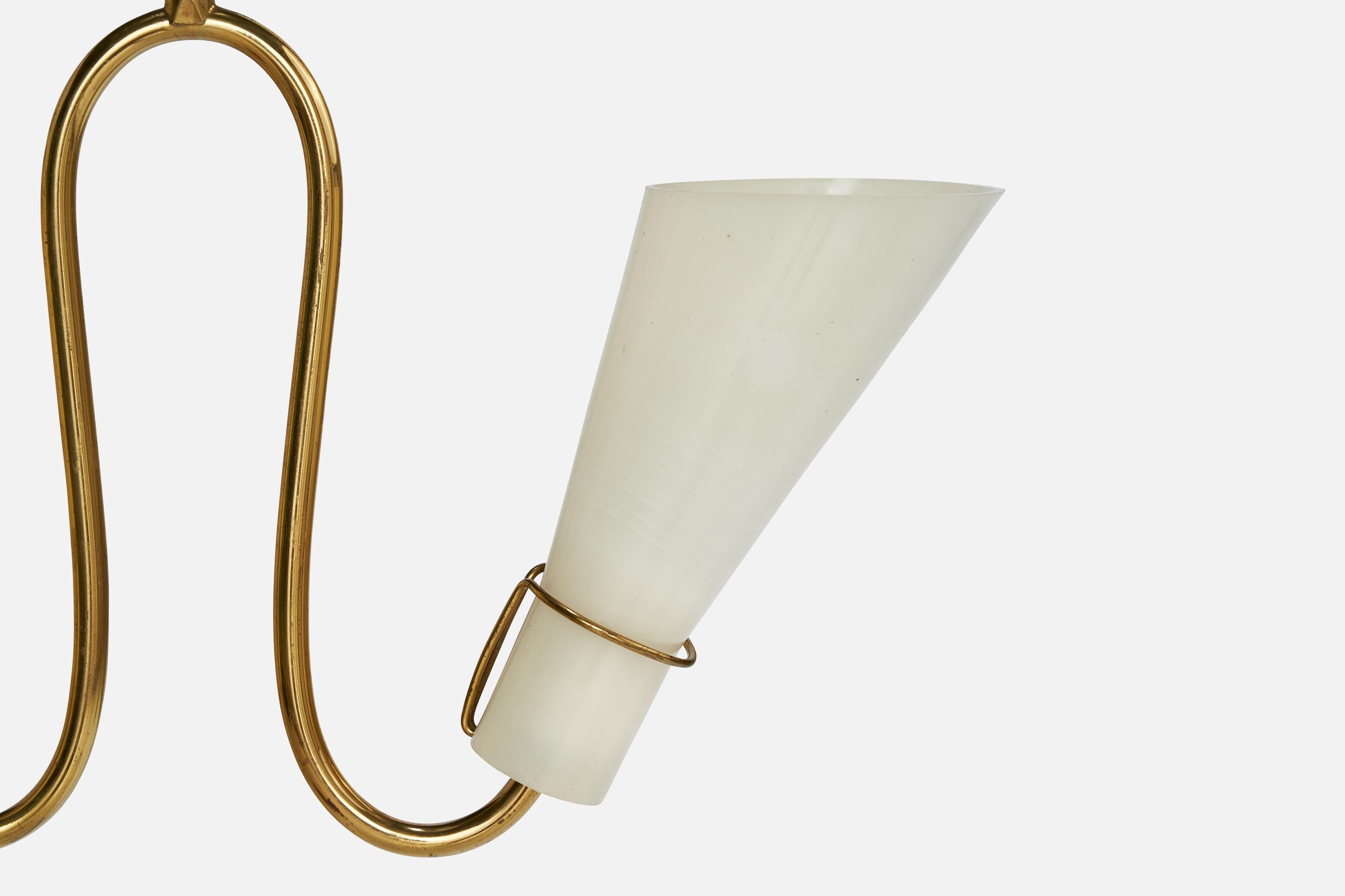 Swedish Designer, Chandelier, Brass, Metal, Acrylic, Sweden, 1950s For Sale 2