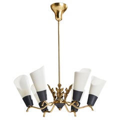 Swedish Designer, Chandelier, Brass, Metal, Acrylic, Sweden, 1950s