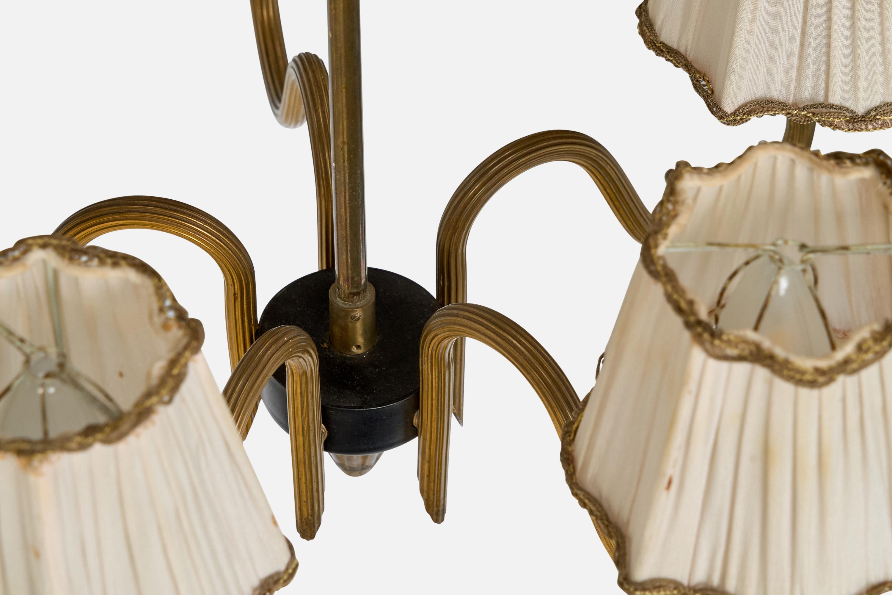 Designer suédois, lustre, laiton, métal, tissu, Suède, années 1940 en vente 2