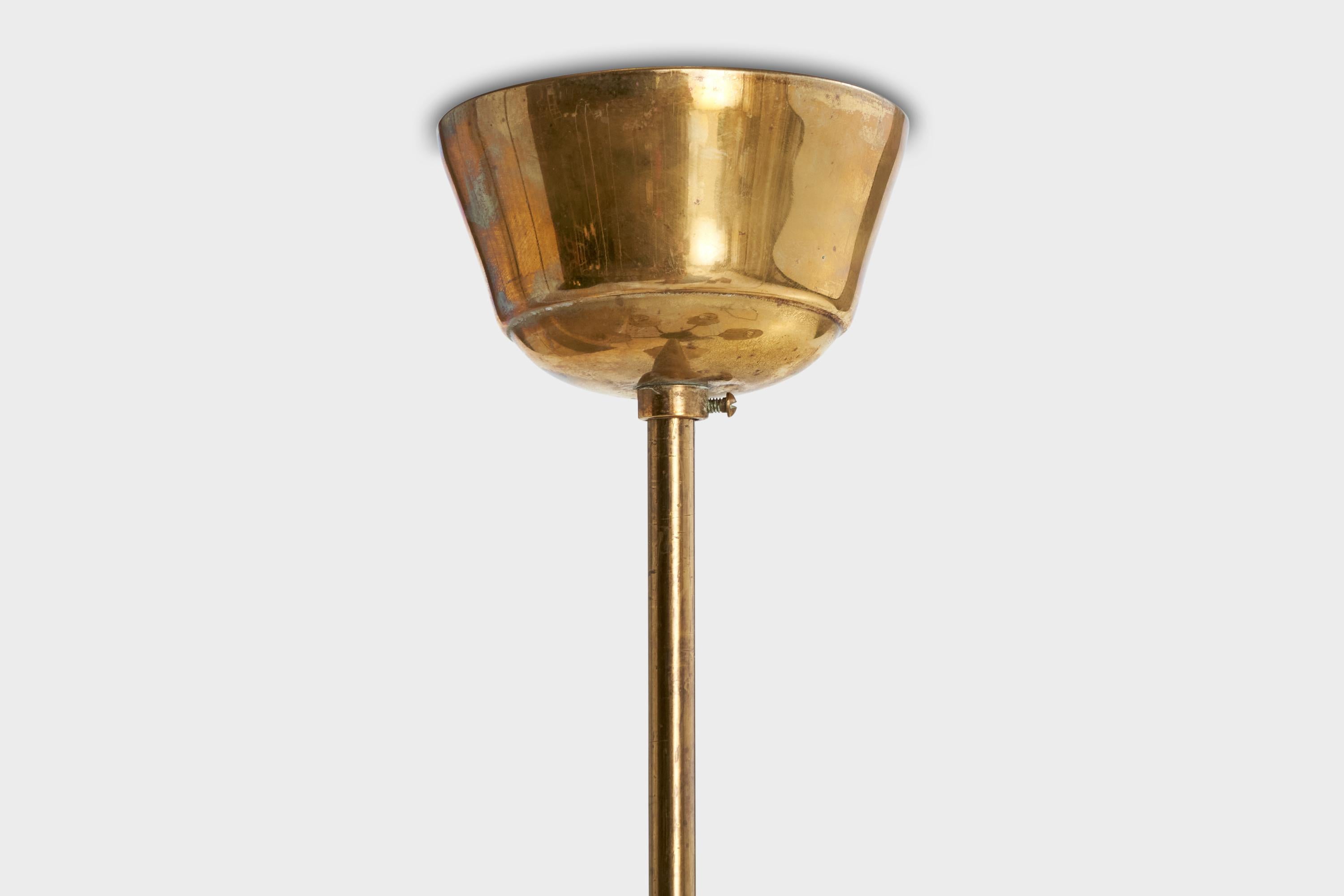 Swedish Designer, Chandelier, Brass, Metal, Fabric, Sweden, 1940s For Sale 4