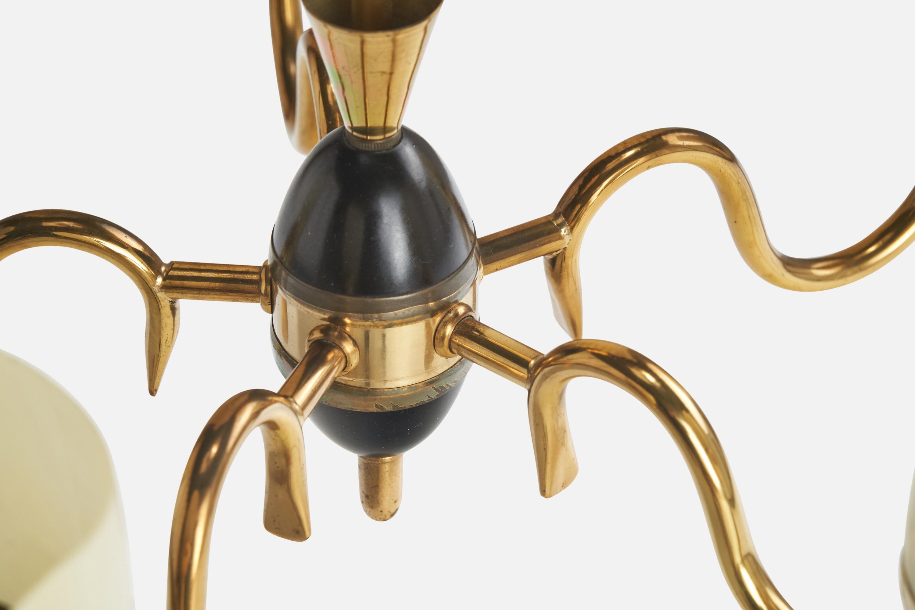 Designer suédois, lustre, laiton, métal, verre, Suède, années 1950 en vente 4