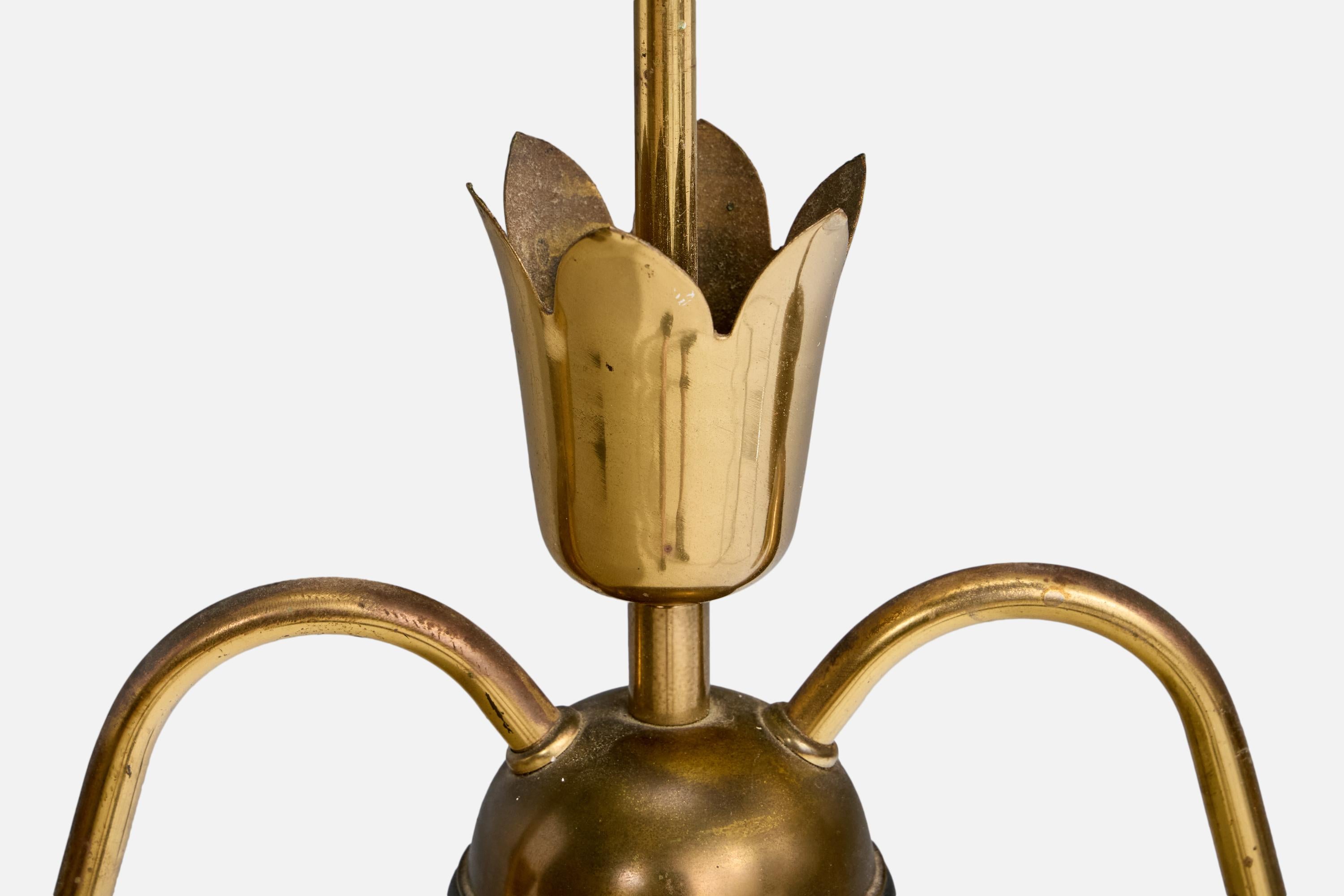 Designer suédois, lustre, laiton, métal, verre, Suède, années 1950 en vente 4