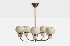 Swedish Designer, Chandelier, Brass, Metal, Glass, Sweden, 1950s