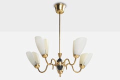 Swedish Designer, Chandelier, Brass, Metal, Glass, Sweden, 1950s