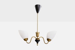 Swedish Designer, Chandelier, Brass, Metal, Glass, Sweden, 1950s