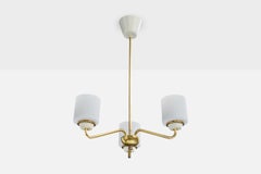 Swedish Designer, Chandelier, Brass, Metal, Glass, Sweden, 1950s