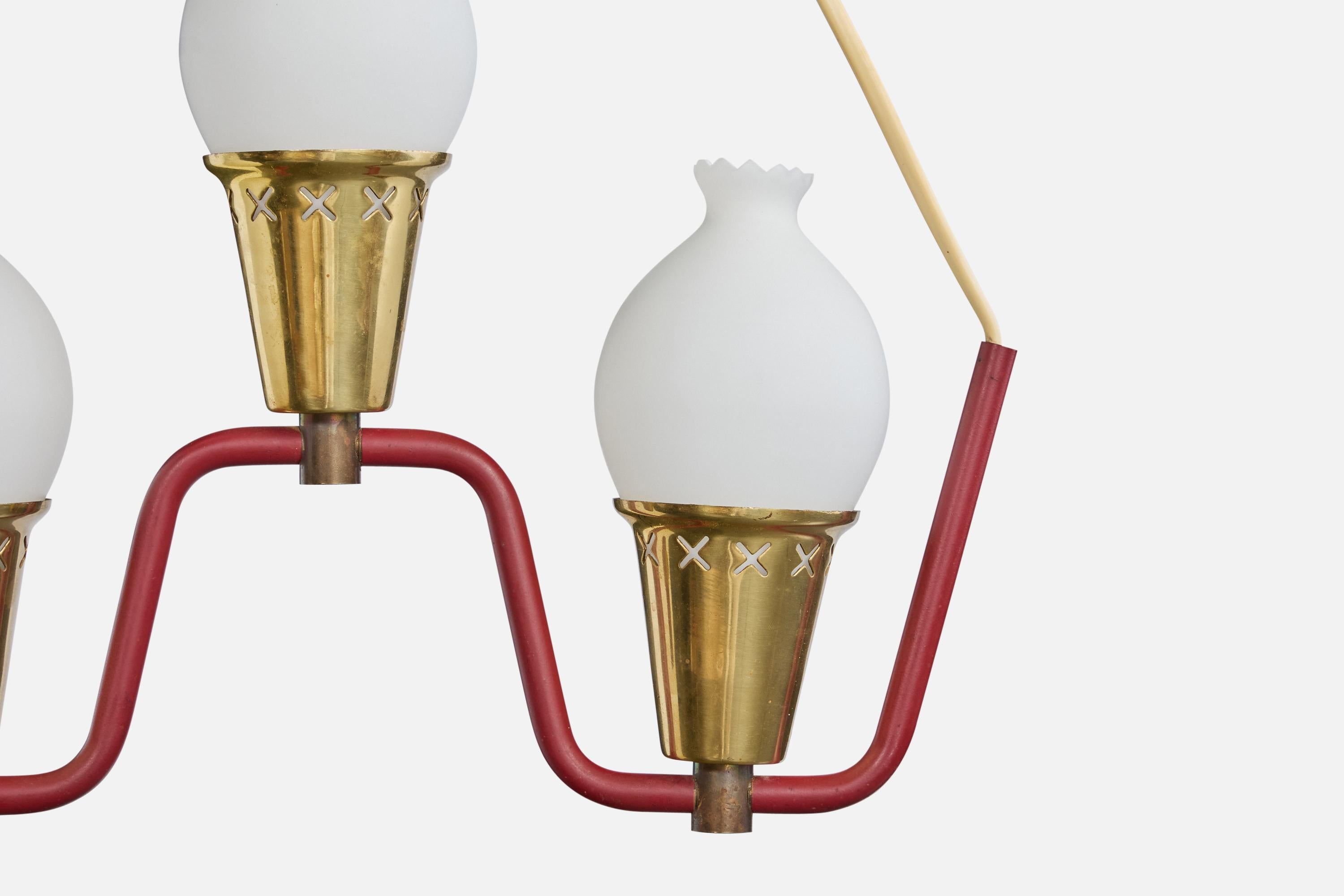 Schwedischer Designer, Kronleuchter, Messing, Metall, Glas, Schweden, 1950er Jahre im Angebot 1
