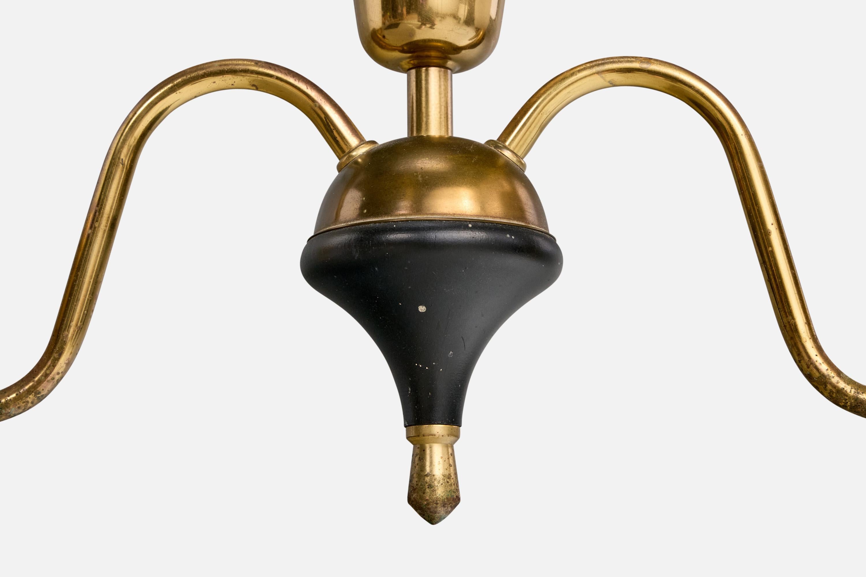 Designer suédois, lustre, laiton, métal, verre, Suède, années 1950 en vente 1