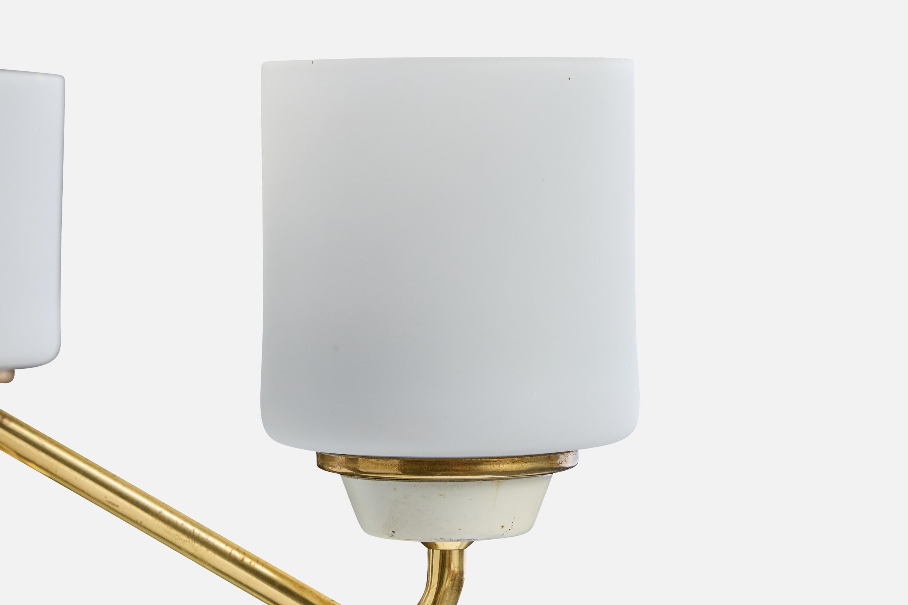 Designer suédois, lustre, laiton, métal, verre, Suède, années 1950 en vente 1