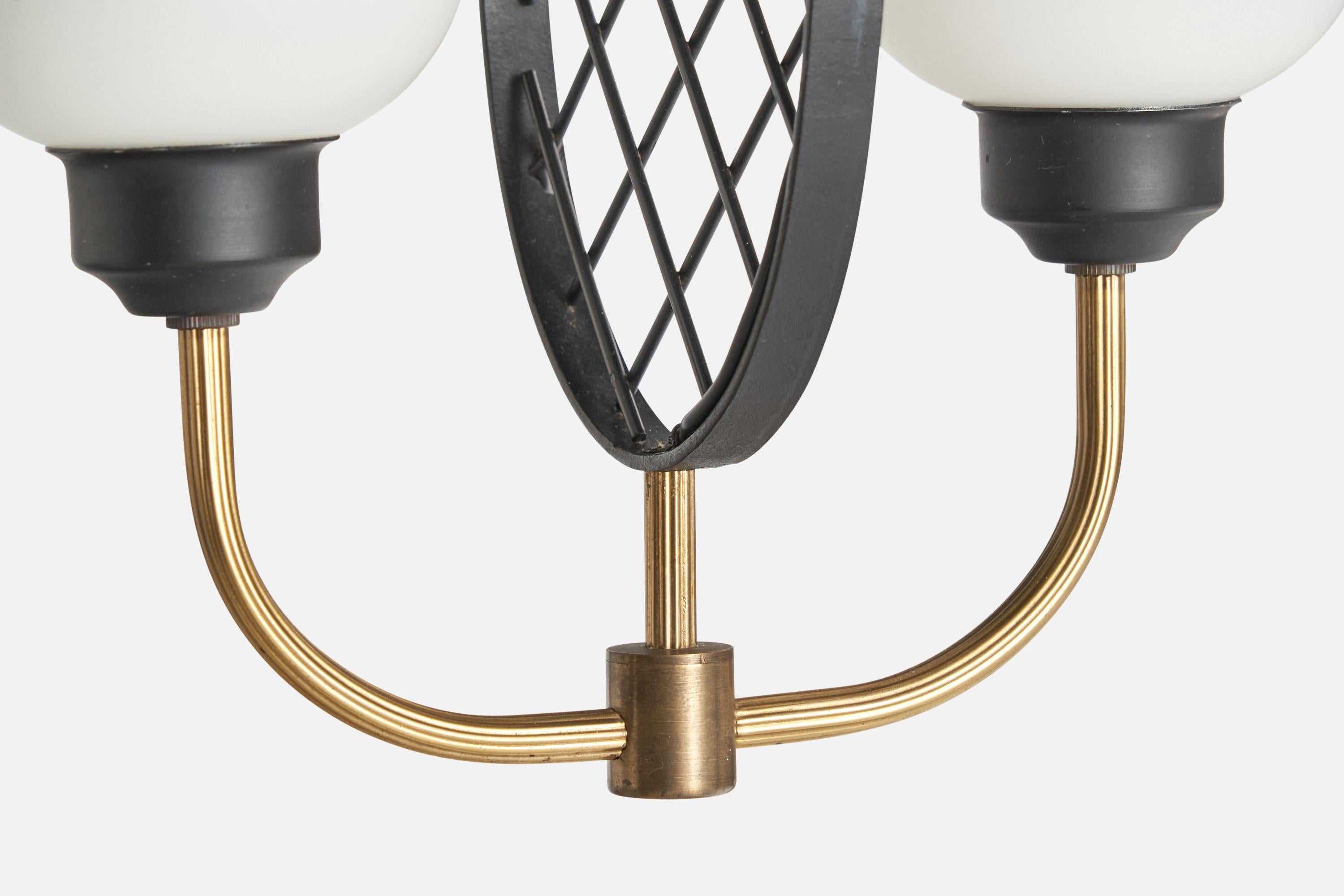 Swedish Designer, Chandelier, Brass, Metal, Glass, Sweden, 1960s For Sale 5