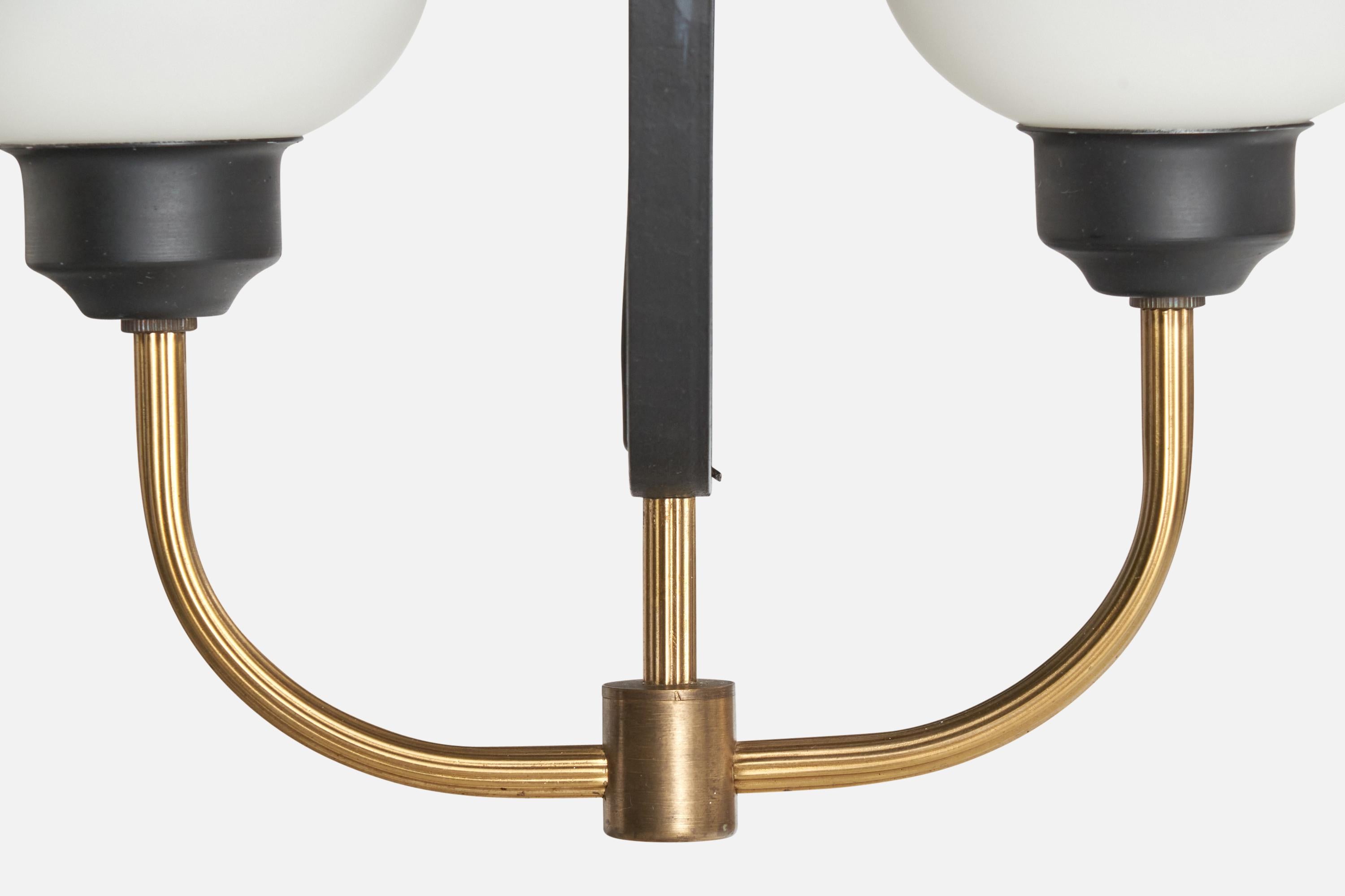 Swedish Designer, Chandelier, Brass, Metal, Glass, Sweden, 1960s For Sale 6
