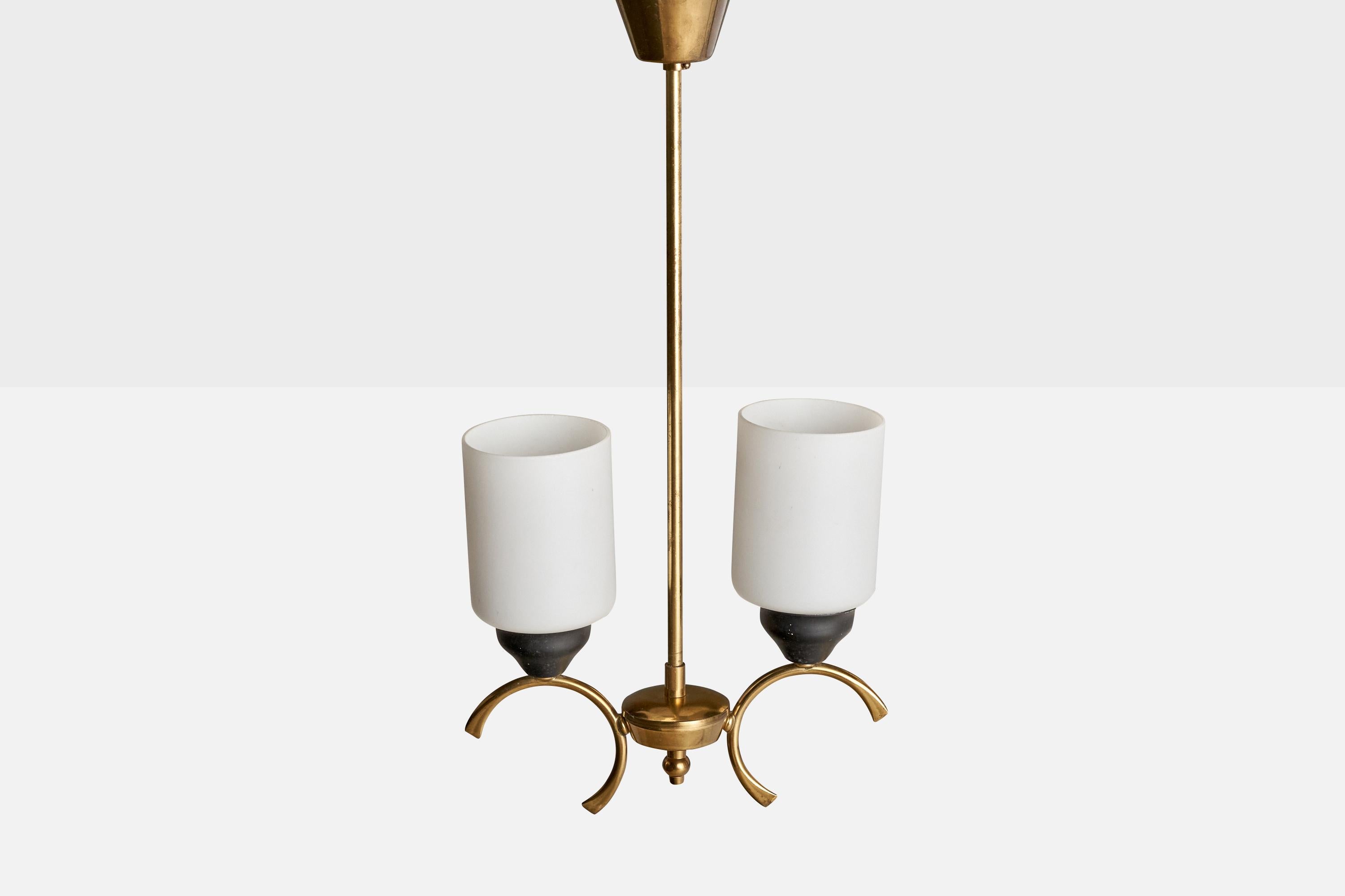 Swedish Designer, Chandelier, Brass, Metal, Glass, Sweden, 1960s In Good Condition For Sale In High Point, NC