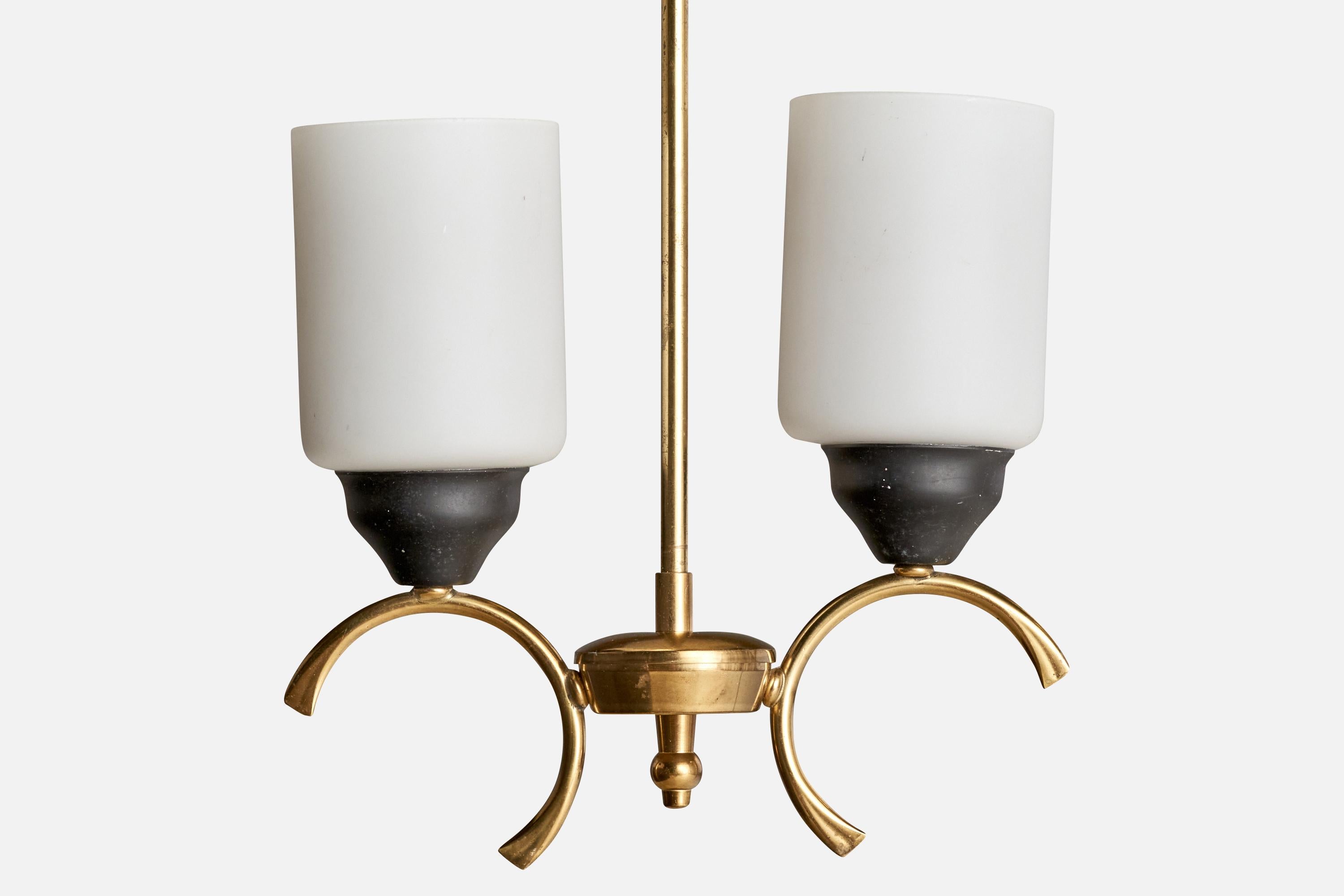 Mid-20th Century Swedish Designer, Chandelier, Brass, Metal, Glass, Sweden, 1960s For Sale