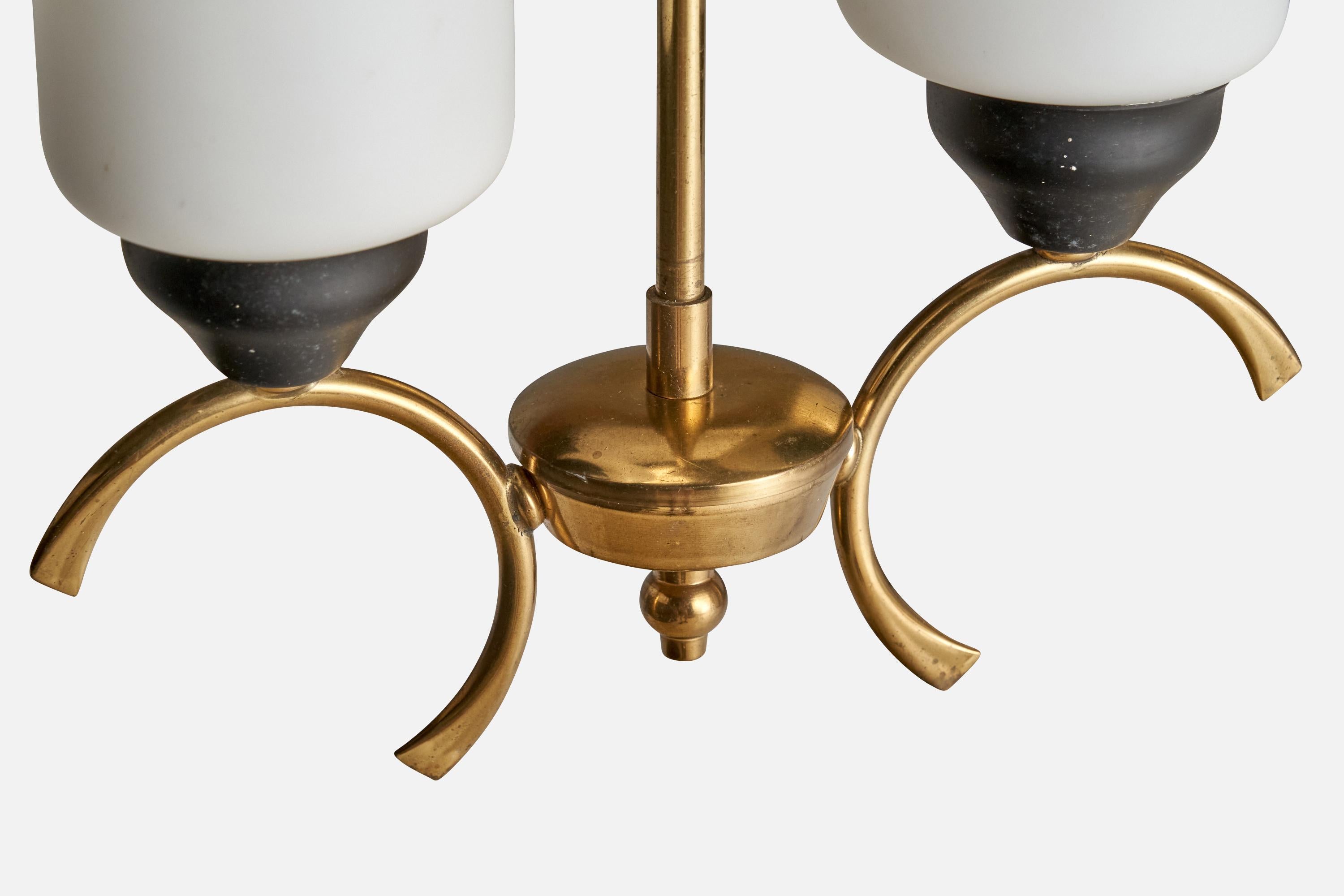 Swedish Designer, Chandelier, Brass, Metal, Glass, Sweden, 1960s For Sale 1