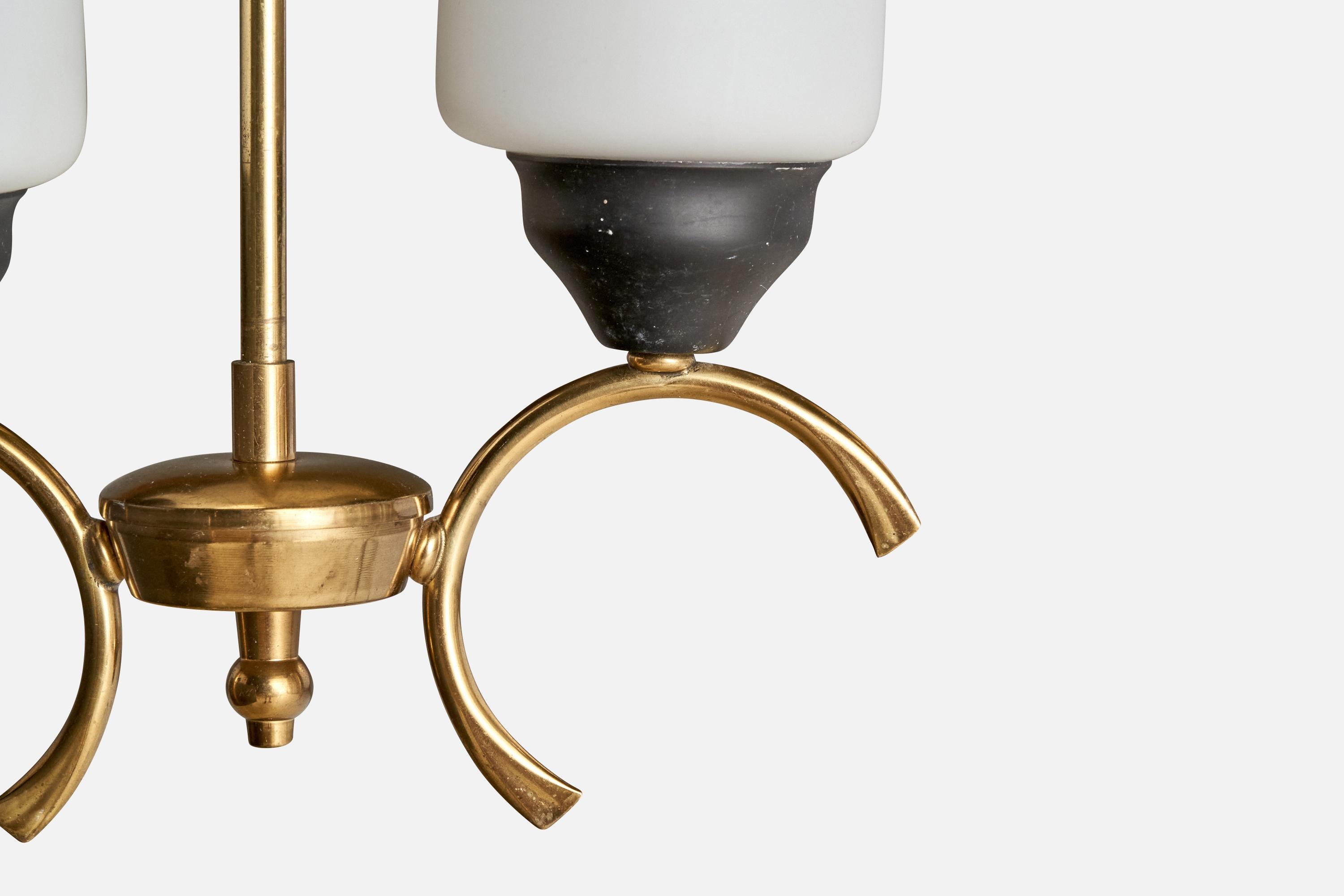 Swedish Designer, Chandelier, Brass, Metal, Glass, Sweden, 1960s For Sale 2