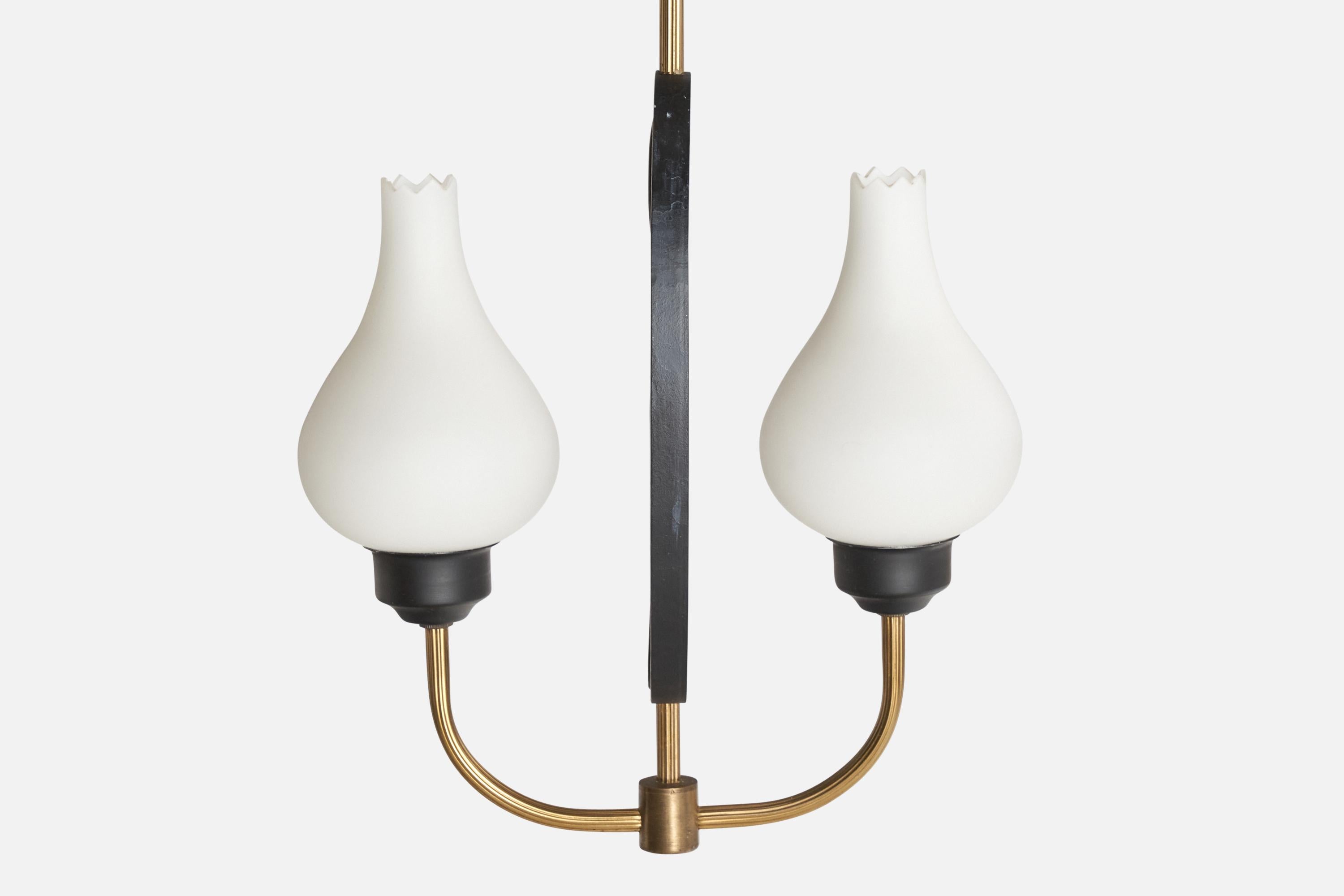Swedish Designer, Chandelier, Brass, Metal, Glass, Sweden, 1960s For Sale 2