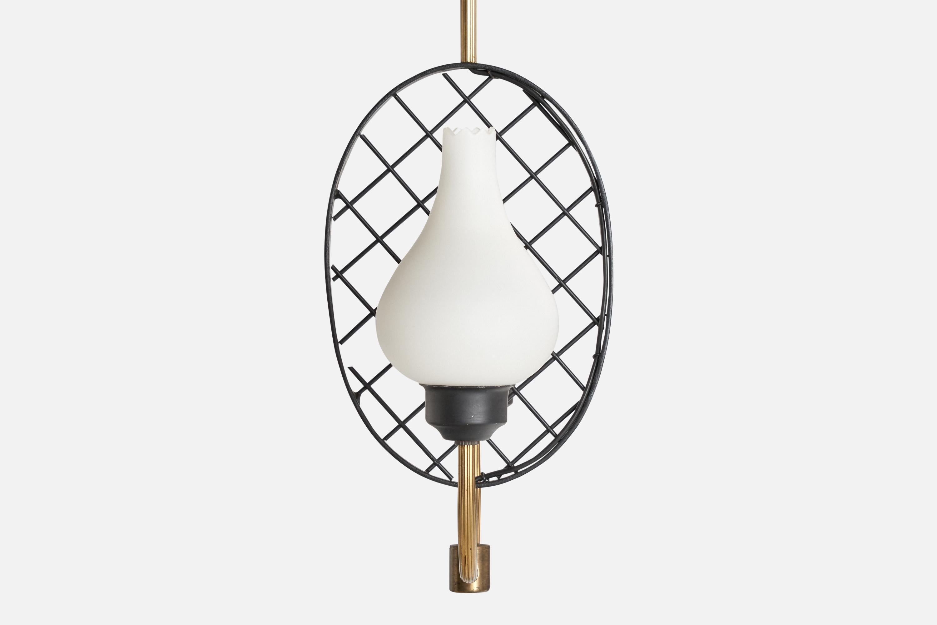 Swedish Designer, Chandelier, Brass, Metal, Glass, Sweden, 1960s For Sale 3