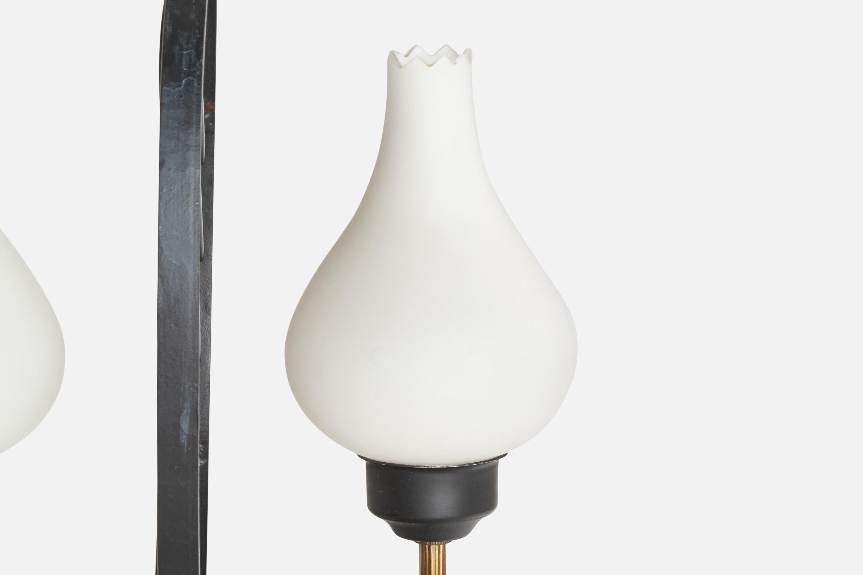 Swedish Designer, Chandelier, Brass, Metal, Glass, Sweden, 1960s For Sale 4