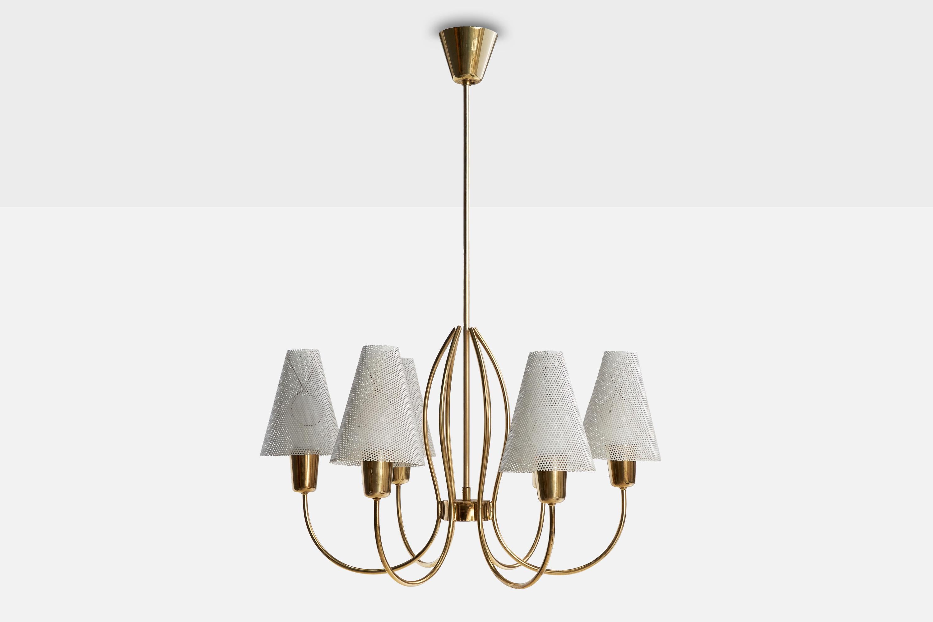 Scandinave moderne Designer suédois, lustre, laiton, métal, Suède, années 1950 en vente