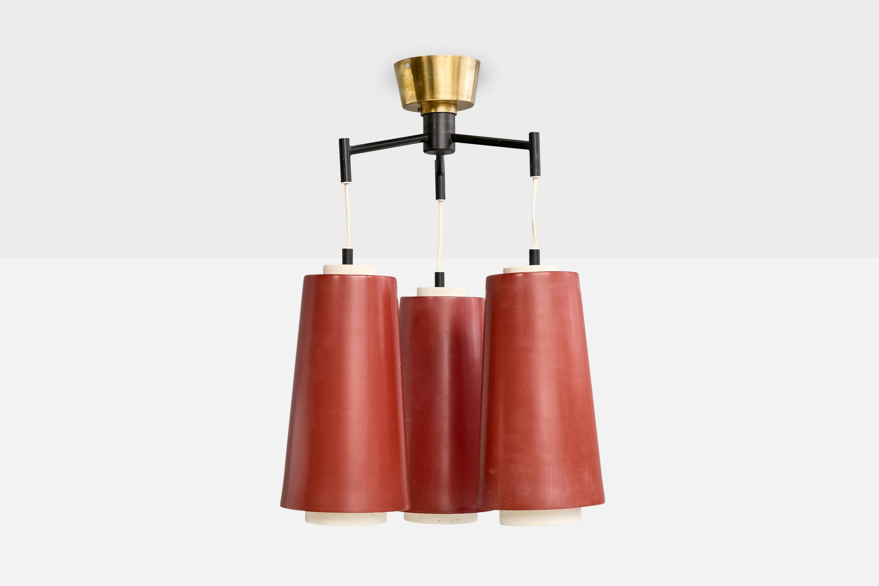 Mid-Century Modern Designer suédois, lustre, laiton, métal, Suède, années 1950