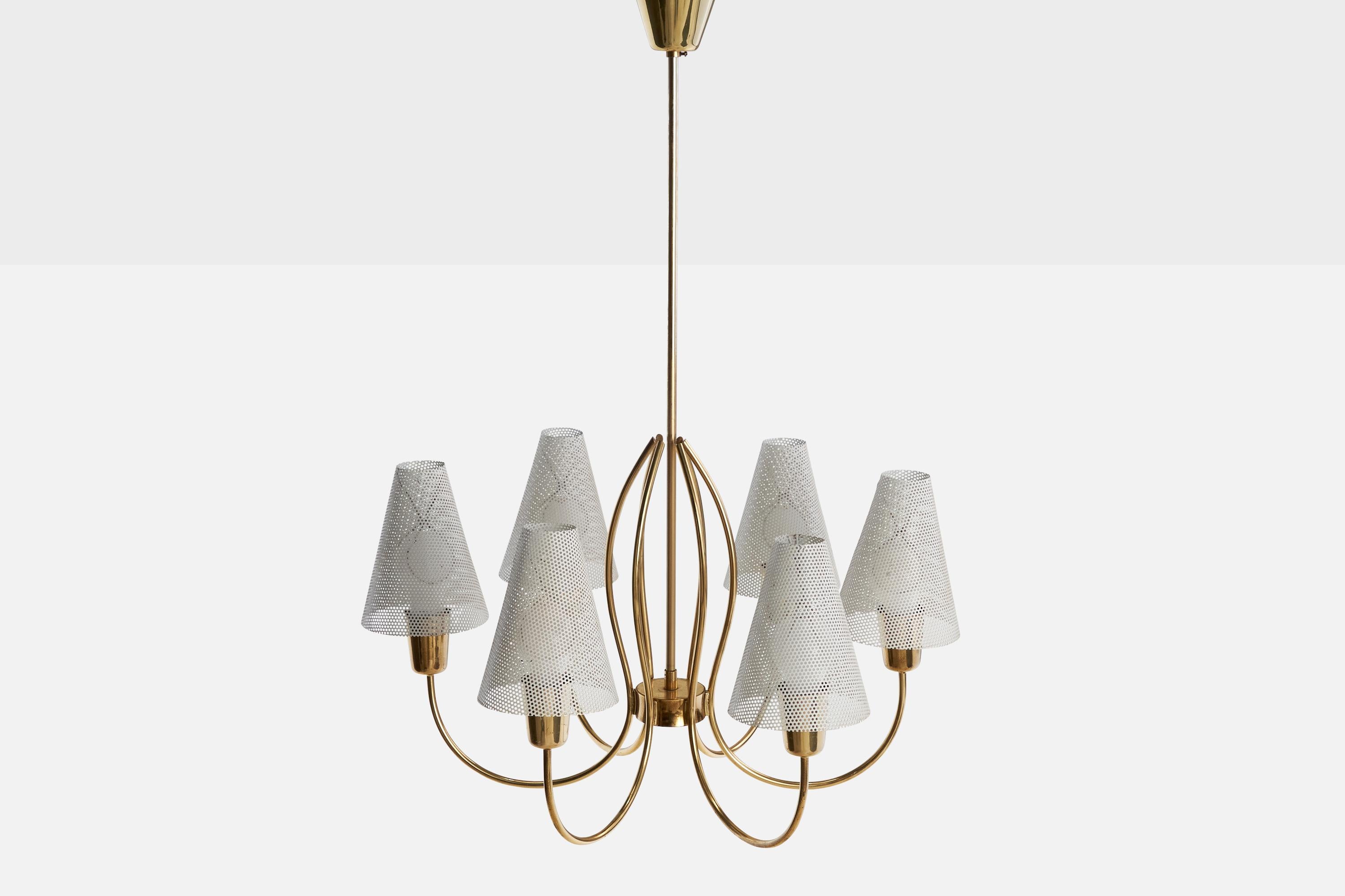 Suédois Designer suédois, lustre, laiton, métal, Suède, années 1950 en vente