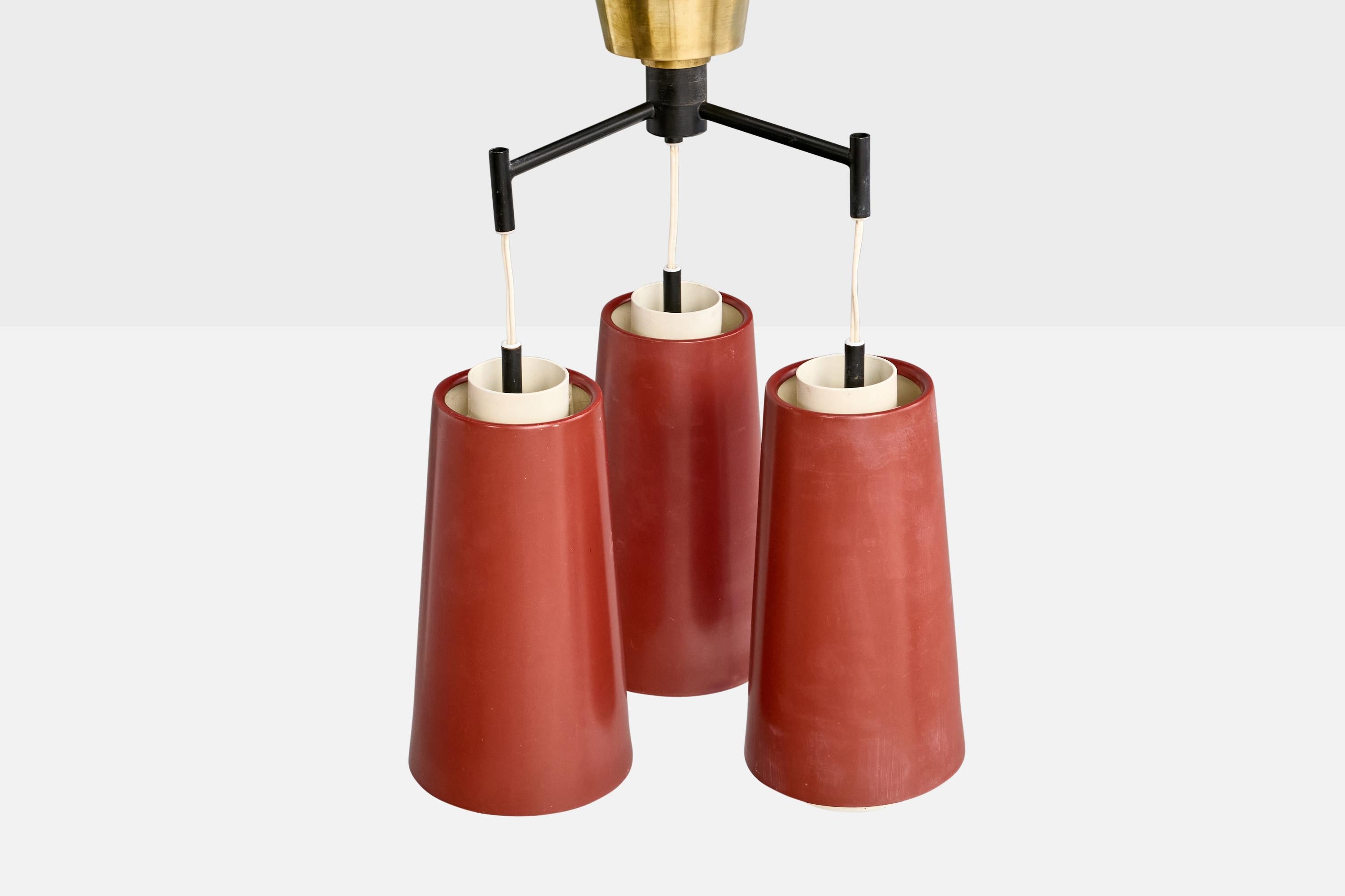 Suédois Designer suédois, lustre, laiton, métal, Suède, années 1950