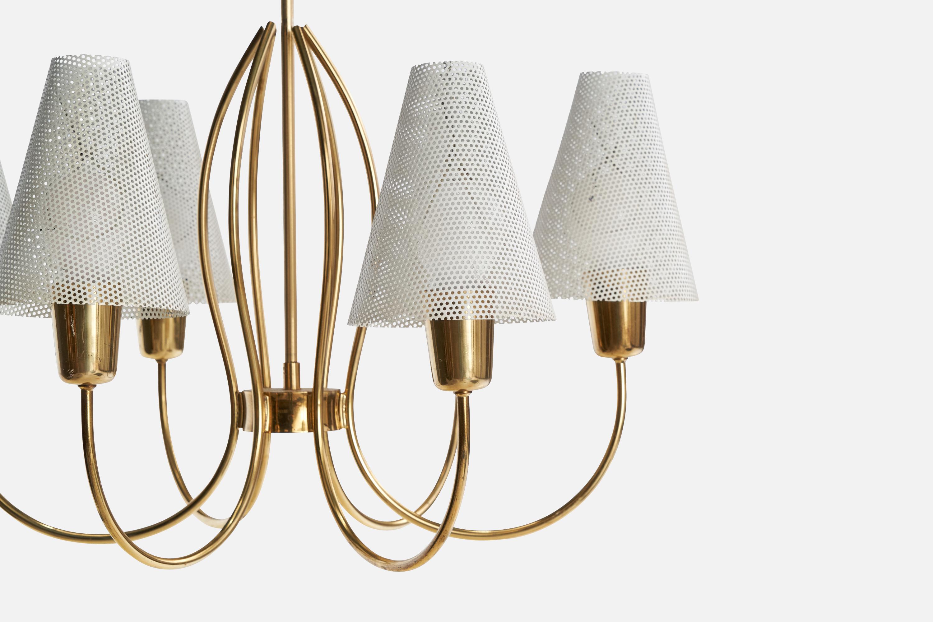 Milieu du XXe siècle Designer suédois, lustre, laiton, métal, Suède, années 1950 en vente