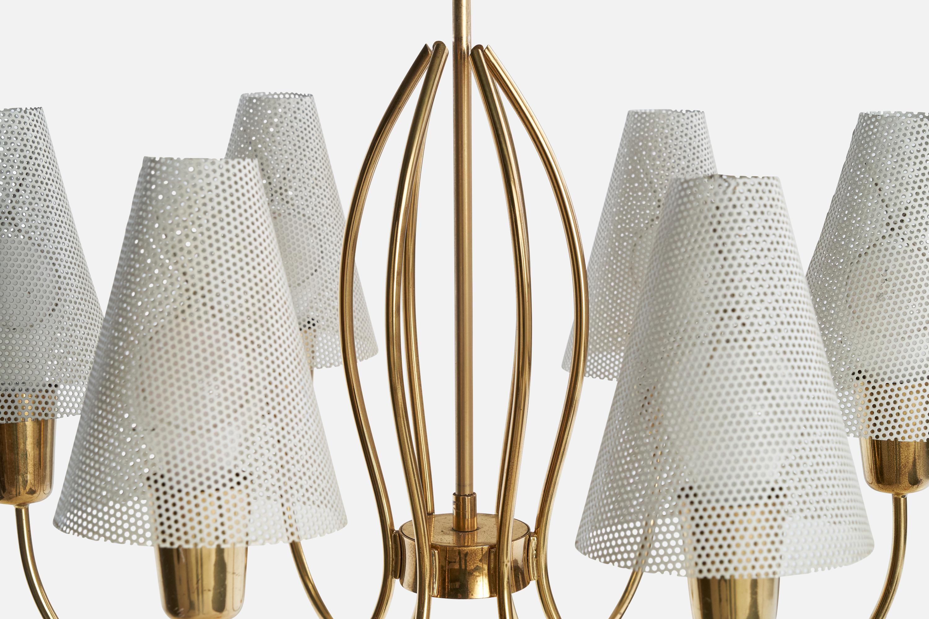 Designer suédois, lustre, laiton, métal, Suède, années 1950 en vente 1