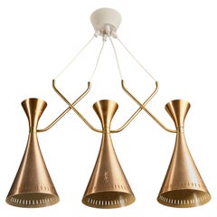 Designer suédois, lustre, laiton, métal, Suède, années 1950