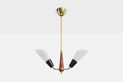 Lampadario di design svedese, ottone, metallo, teak, vetro, Svezia, anni '50