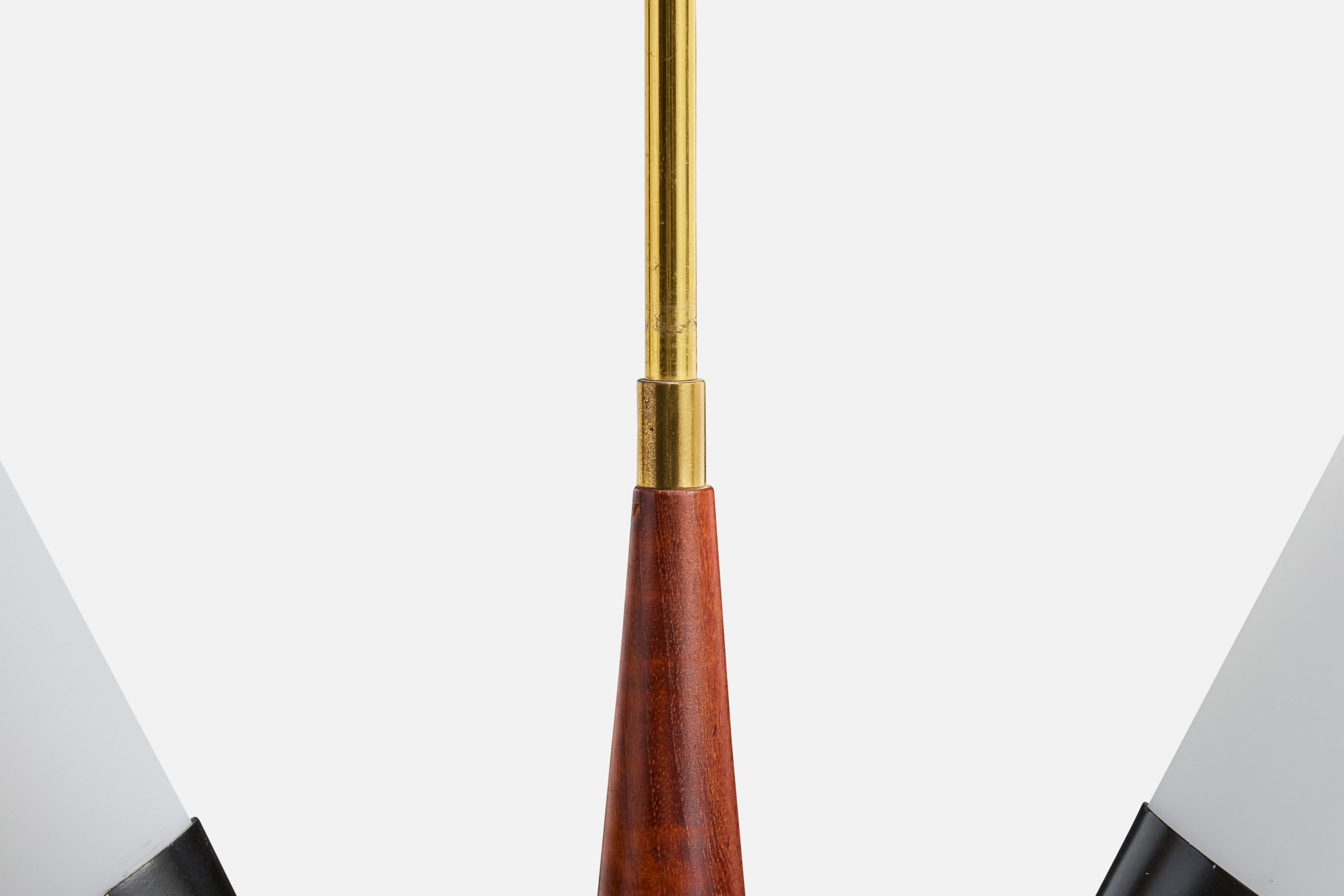 Swedish Designer, Chandelier, Brass, Metal, Teak, Glass, Sweden, 1950s For Sale 3