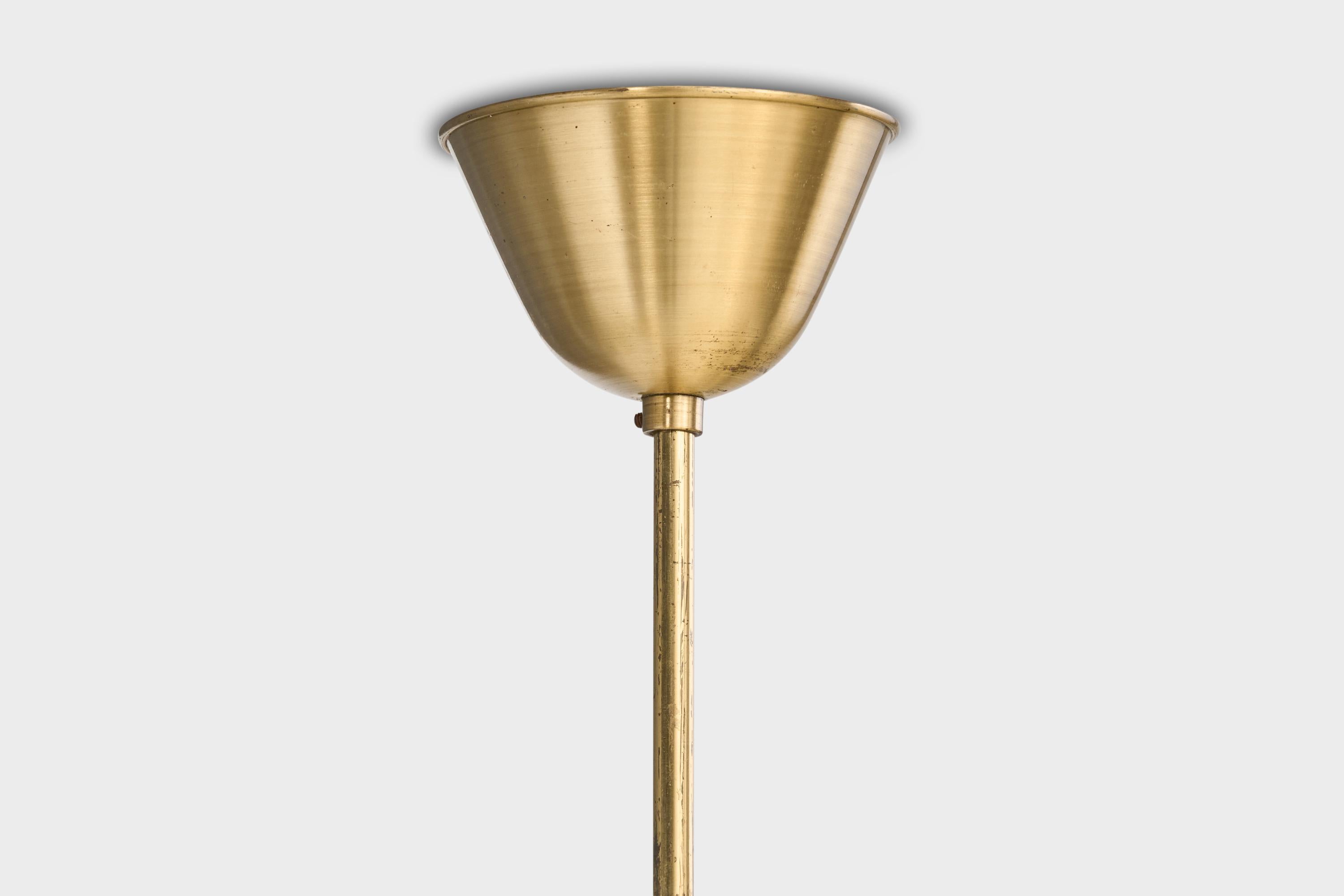 Lampadario di design svedese, ottone, Oak, tessuto, Svezia, anni '40 in vendita 5