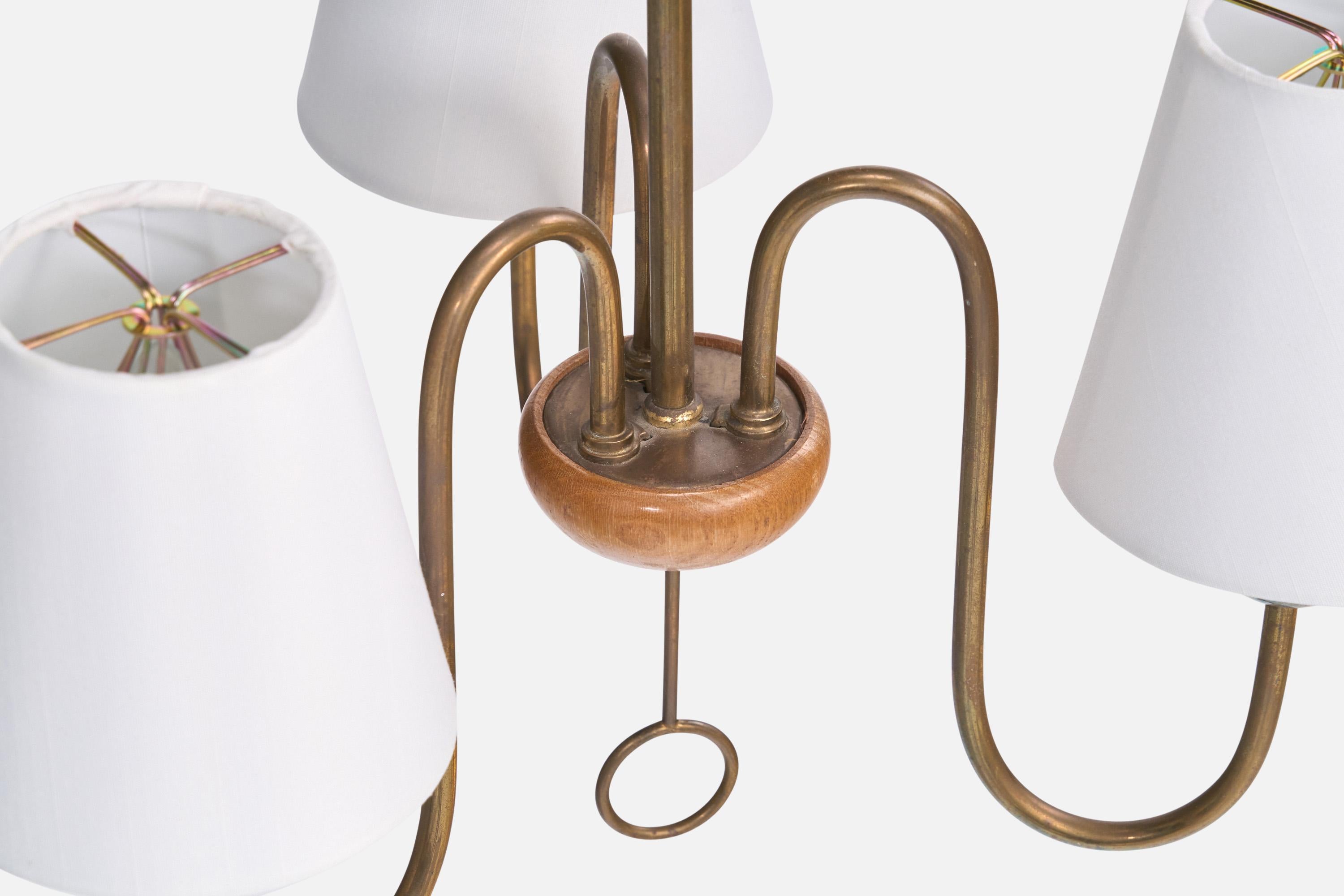 Lampadario di design svedese, ottone, Oak, tessuto, Svezia, anni '40 in vendita 6