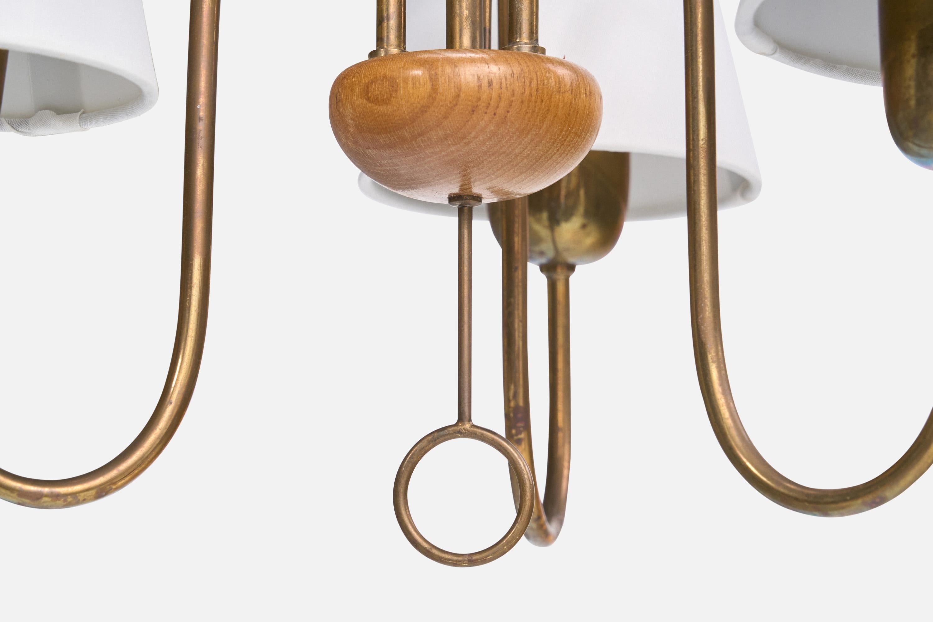 Lampadario di design svedese, ottone, Oak, tessuto, Svezia, anni '40 in vendita 7