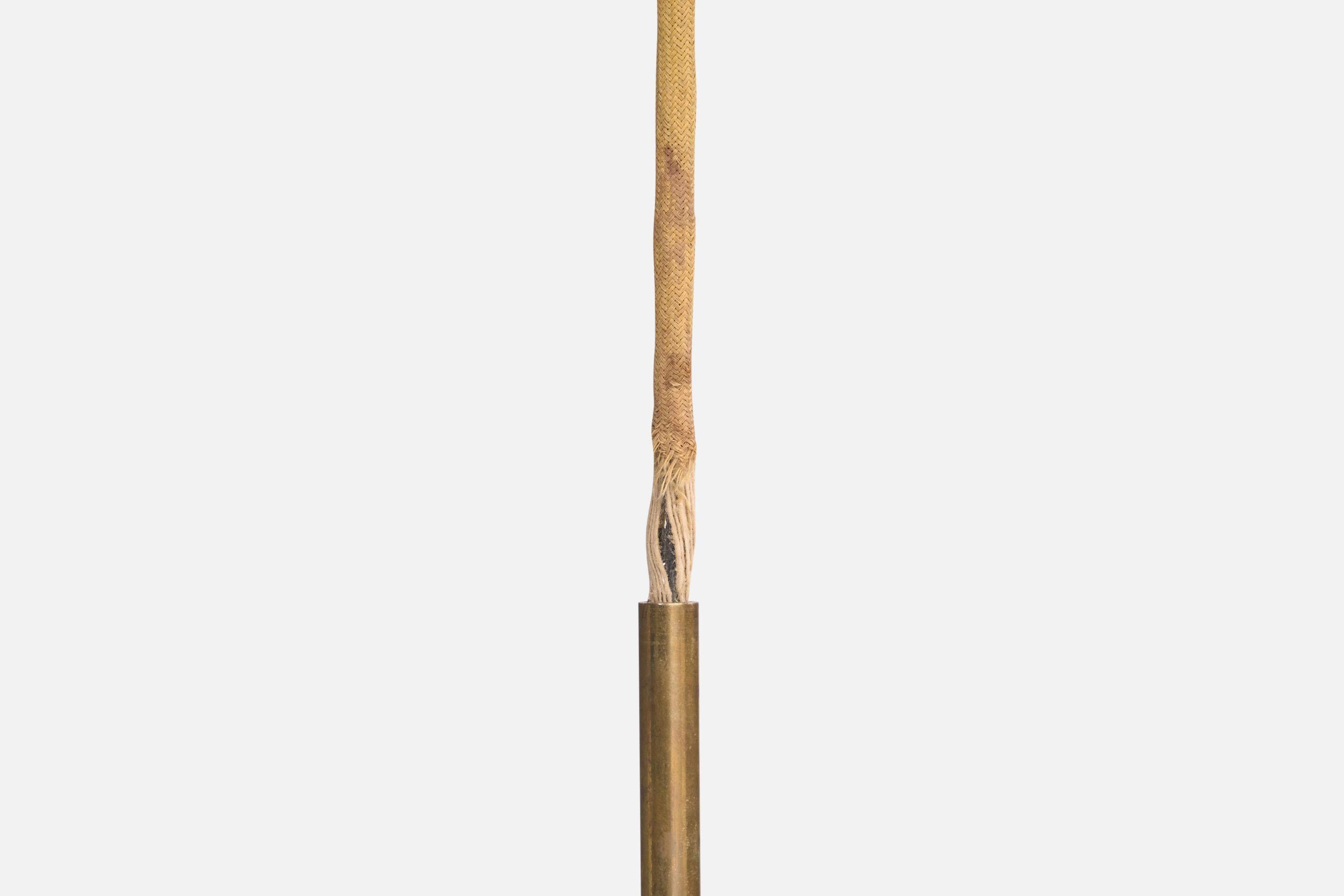Svedese Lampadario di design svedese, ottone, Oak, tessuto, Svezia, anni '40 in vendita
