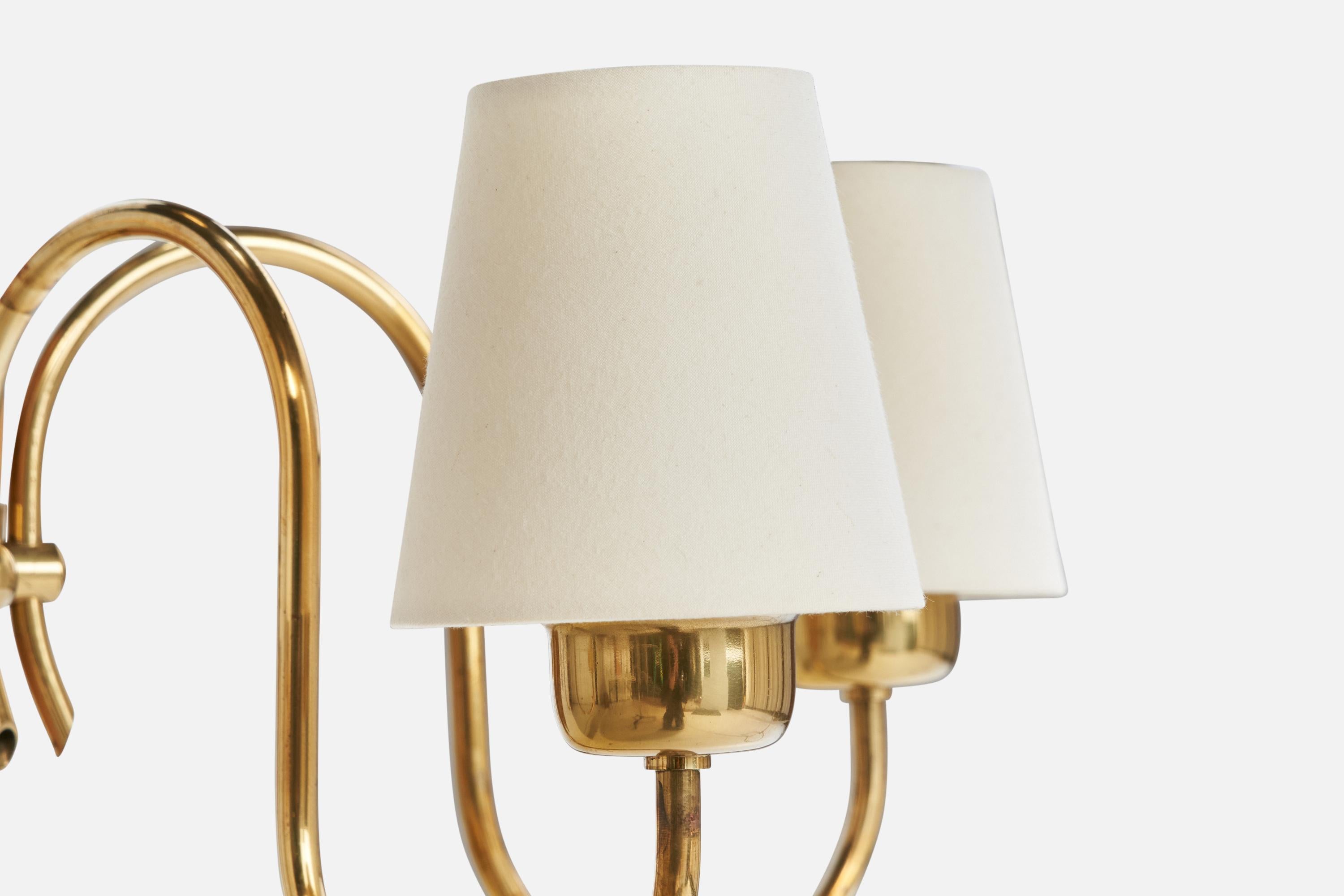 Ottone Lampadario di design svedese, ottone, Oak, tessuto, Svezia, anni '40 in vendita
