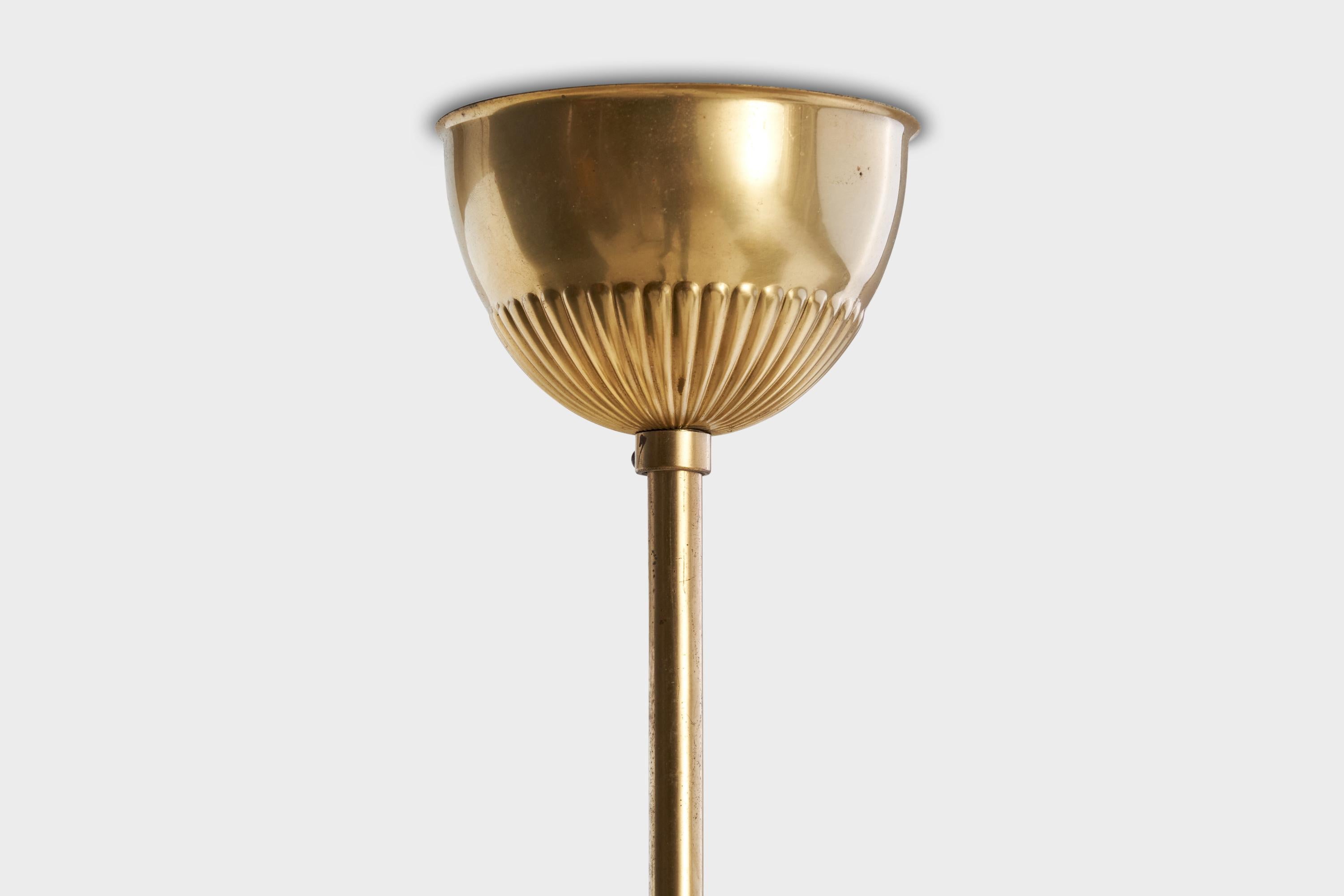 Lampadario di design svedese, ottone, Oak, tessuto, Svezia, anni '40 in vendita 2