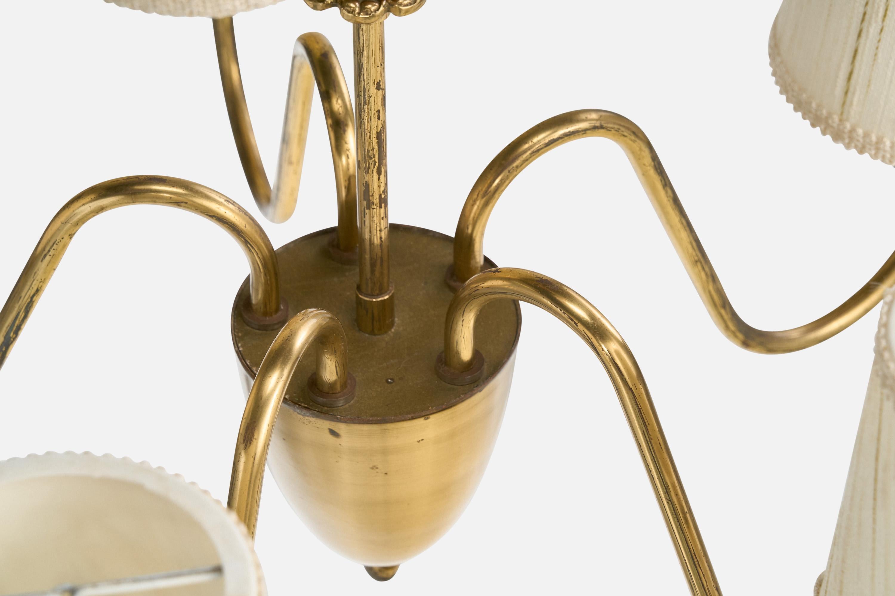 Lampadario di design svedese, ottone, Oak, tessuto, Svezia, anni '40 in vendita 3