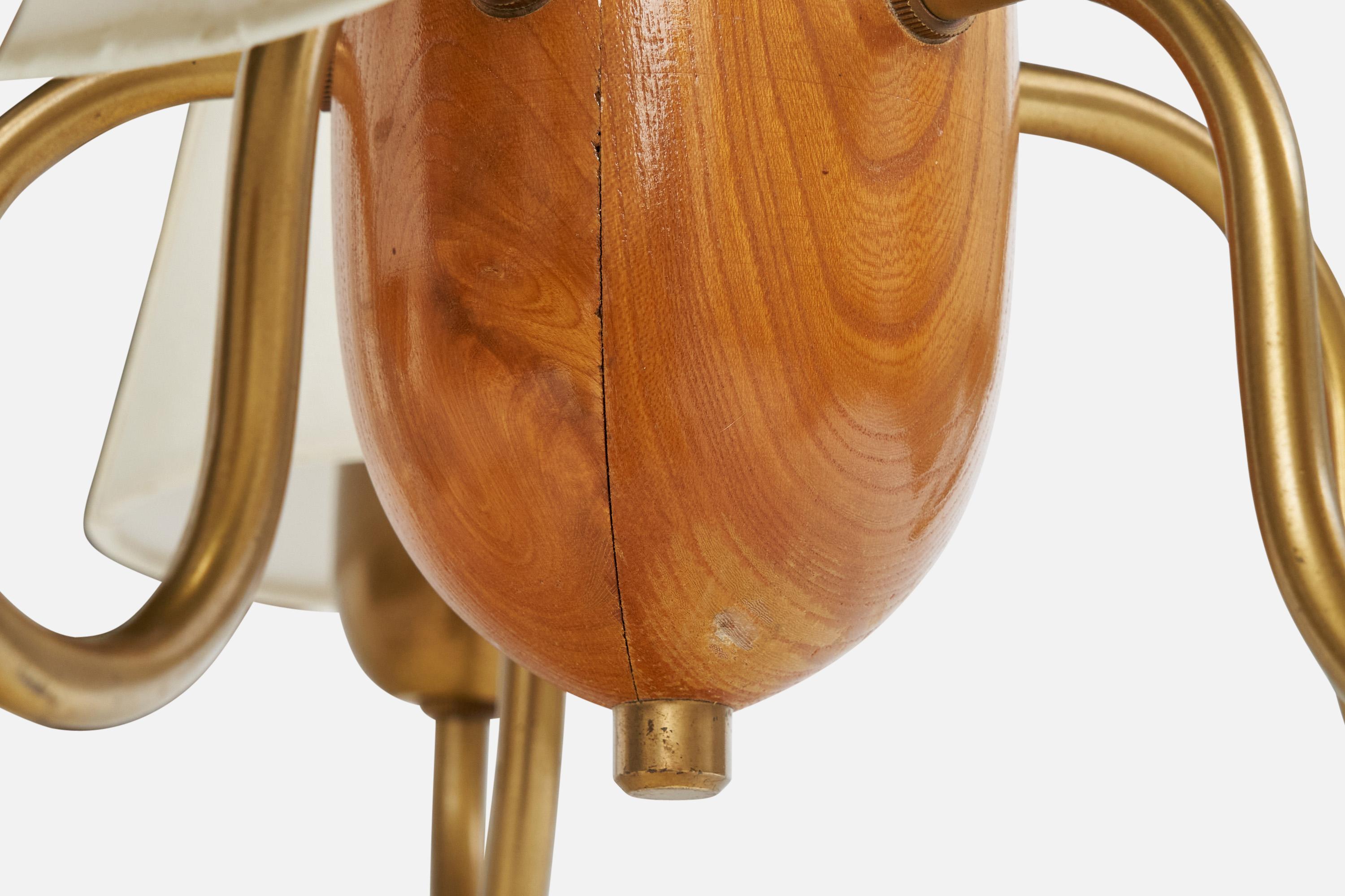 Lampadario di design svedese, ottone, Oak, tessuto, Svezia, anni '1950 in vendita 3