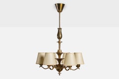 Swedish Designer, Chandelier, Brass, Parchment, Sweden, 1940s