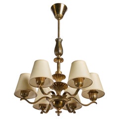 Swedish Designer, Chandelier, Brass, Parchment, Sweden, 1940s