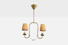 Schwedischer Designer, Kronleuchter, Messing, Kunststoff, Pergament, Schweden, 1950er Jahre