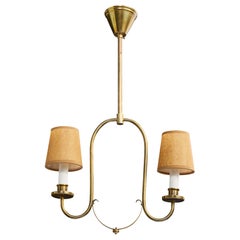 Swedish Designer, Chandelier, Brass, Plastic, Parchment, Sweden, 1950s