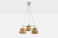Swedish Designer, Chandelier, Brass, Rattan, Sweden, 1950s