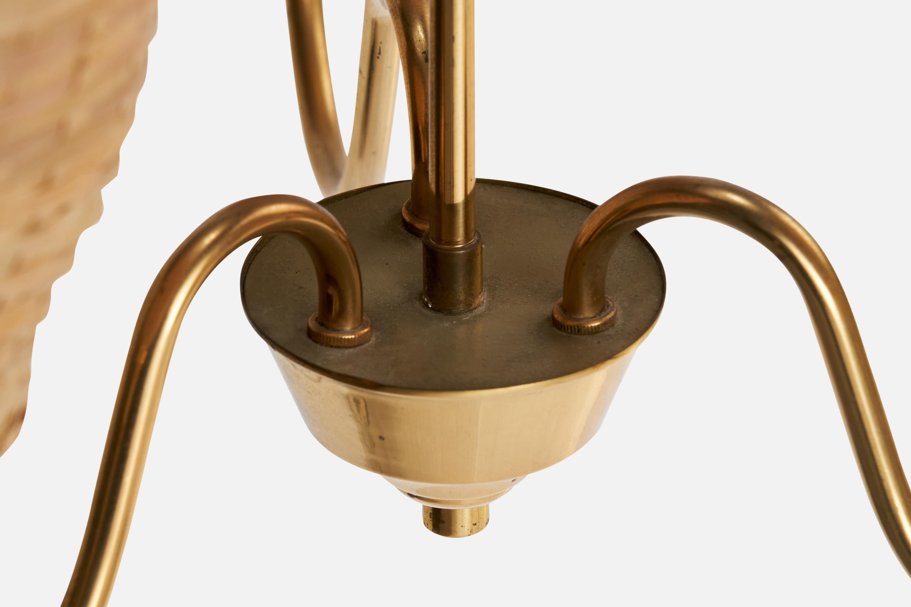 Swedish Designer, Chandelier, Brass, Rattan, Sweden, 1950s For Sale 1