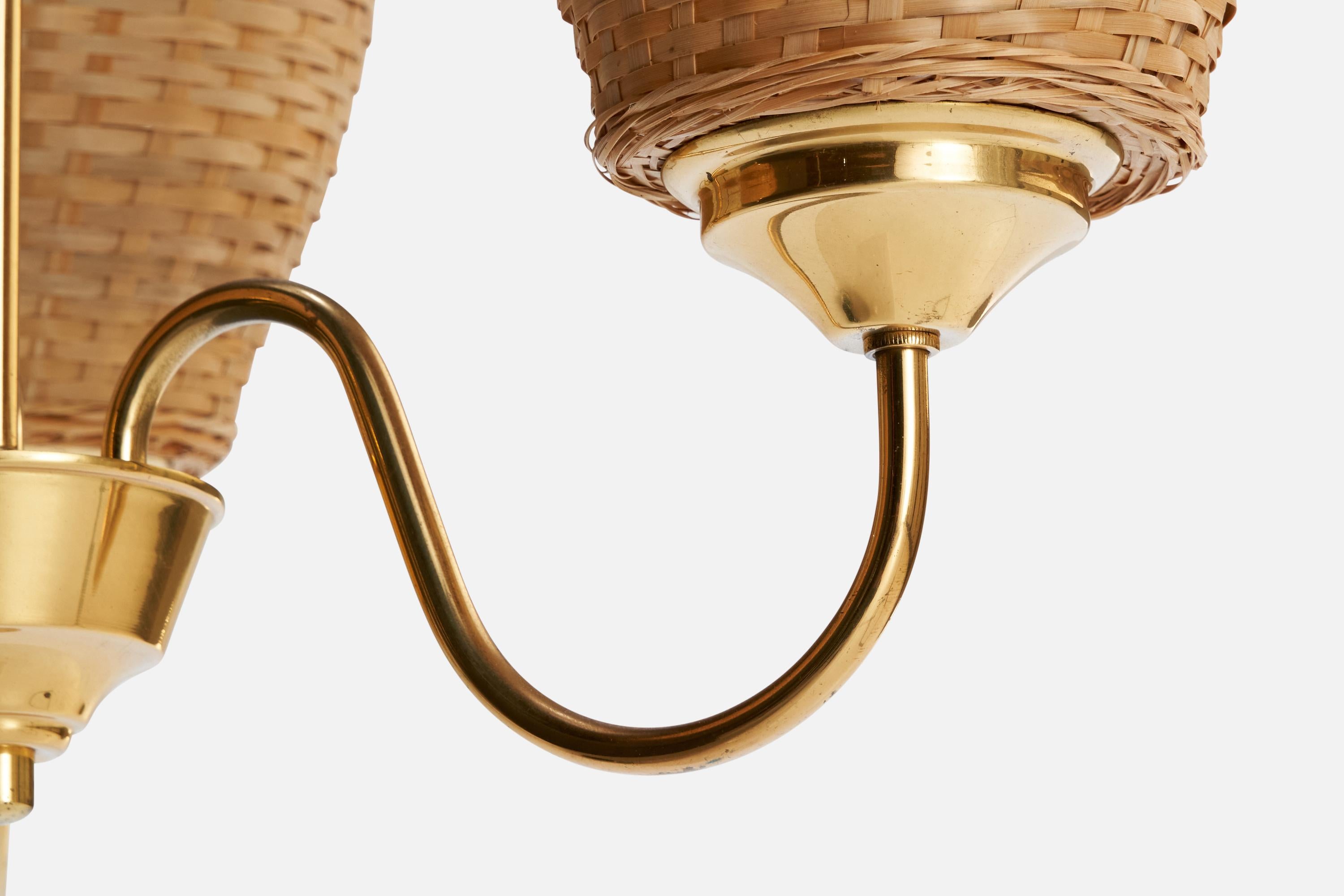 Swedish Designer, Chandelier, Brass, Rattan, Sweden, 1950s For Sale 3