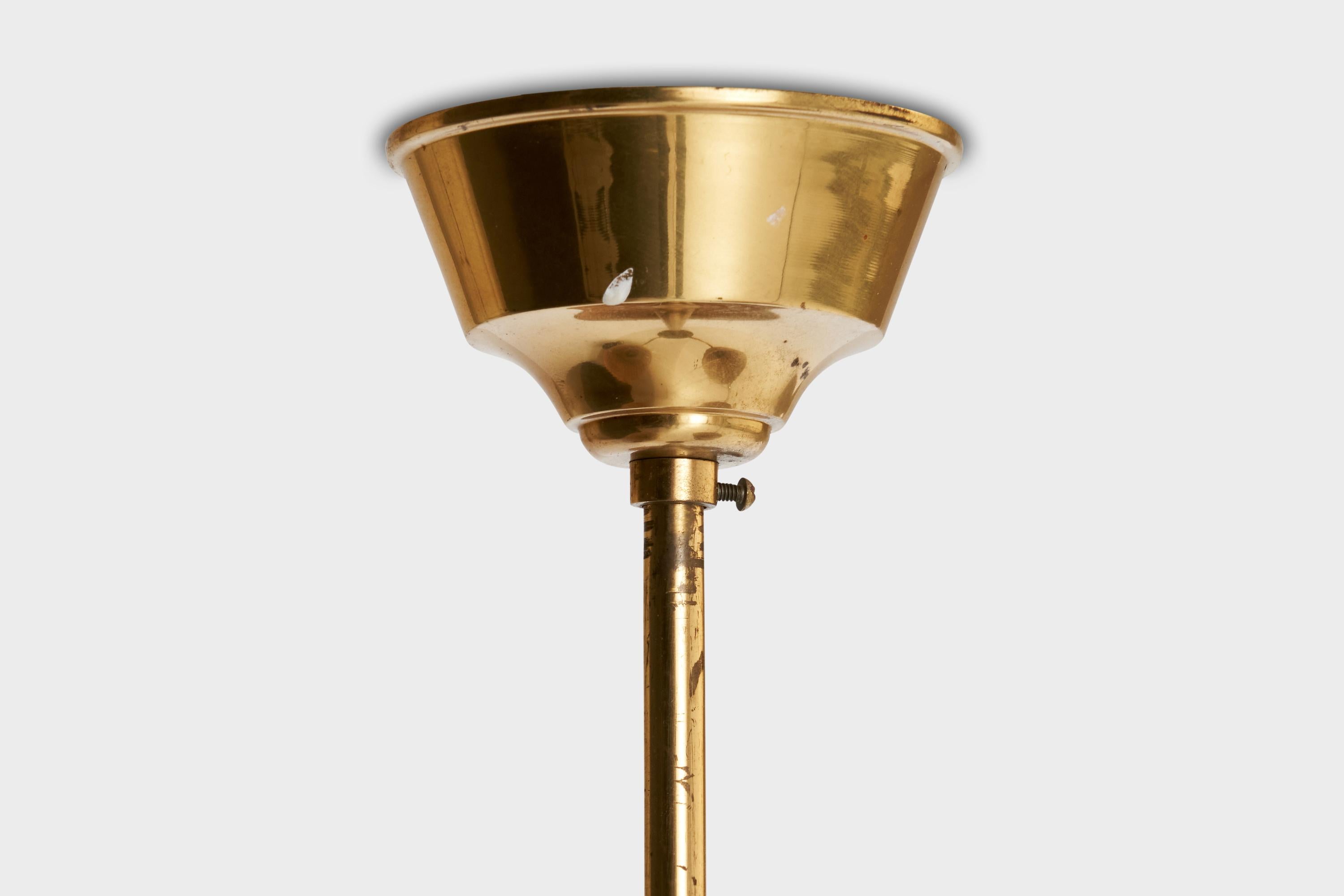 Swedish Designer, Chandelier, Brass, Rattan, Sweden, 1950s For Sale 4