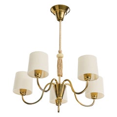Swedish Designer, Chandelier, Brass, Rope, Fabric, Sweden, 1950s