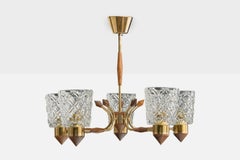 Lampadario di design svedese, ottone, palissandro, vetro, Svezia, anni '50